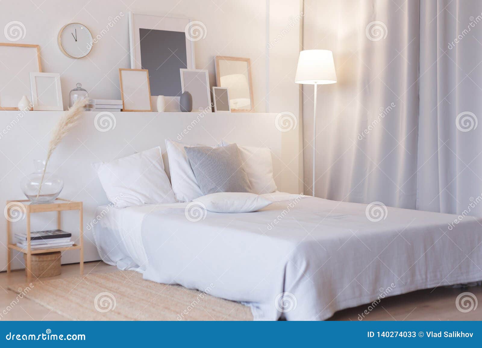 Modern Bedroom with Floor Lamp and Decorations Stock Image Image of