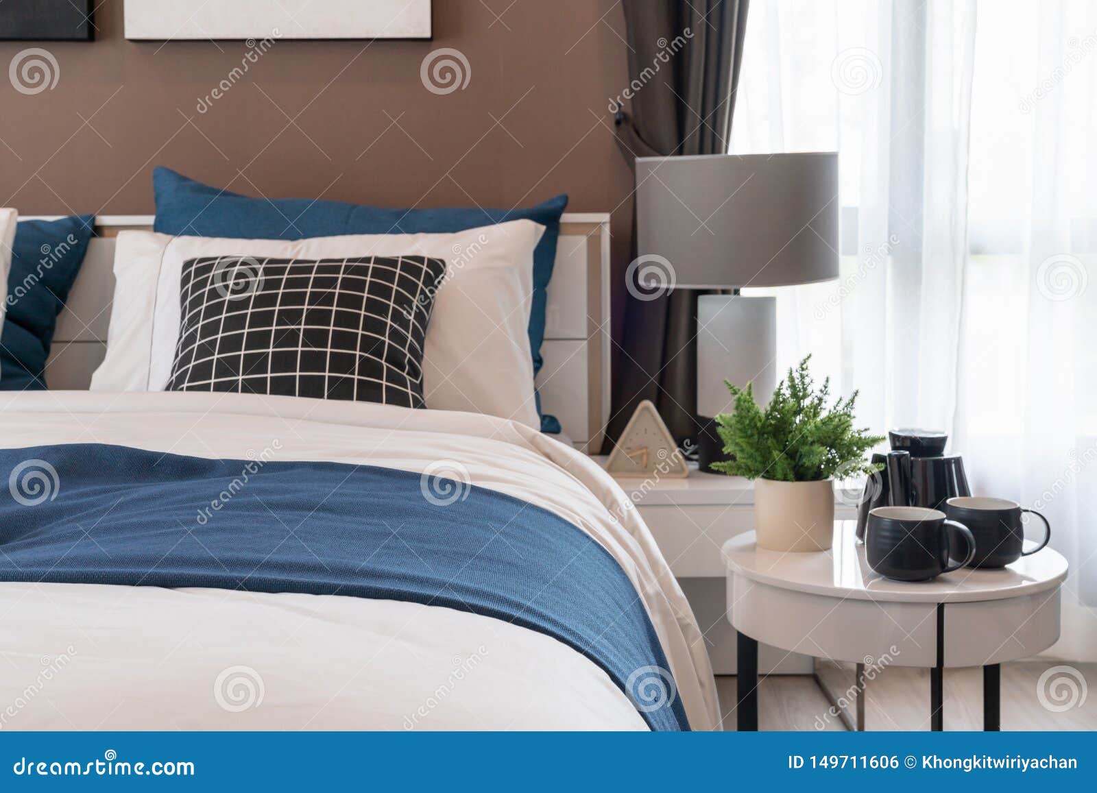 Modern Bedroom with Modern Lamp Stock Photo Image of morning