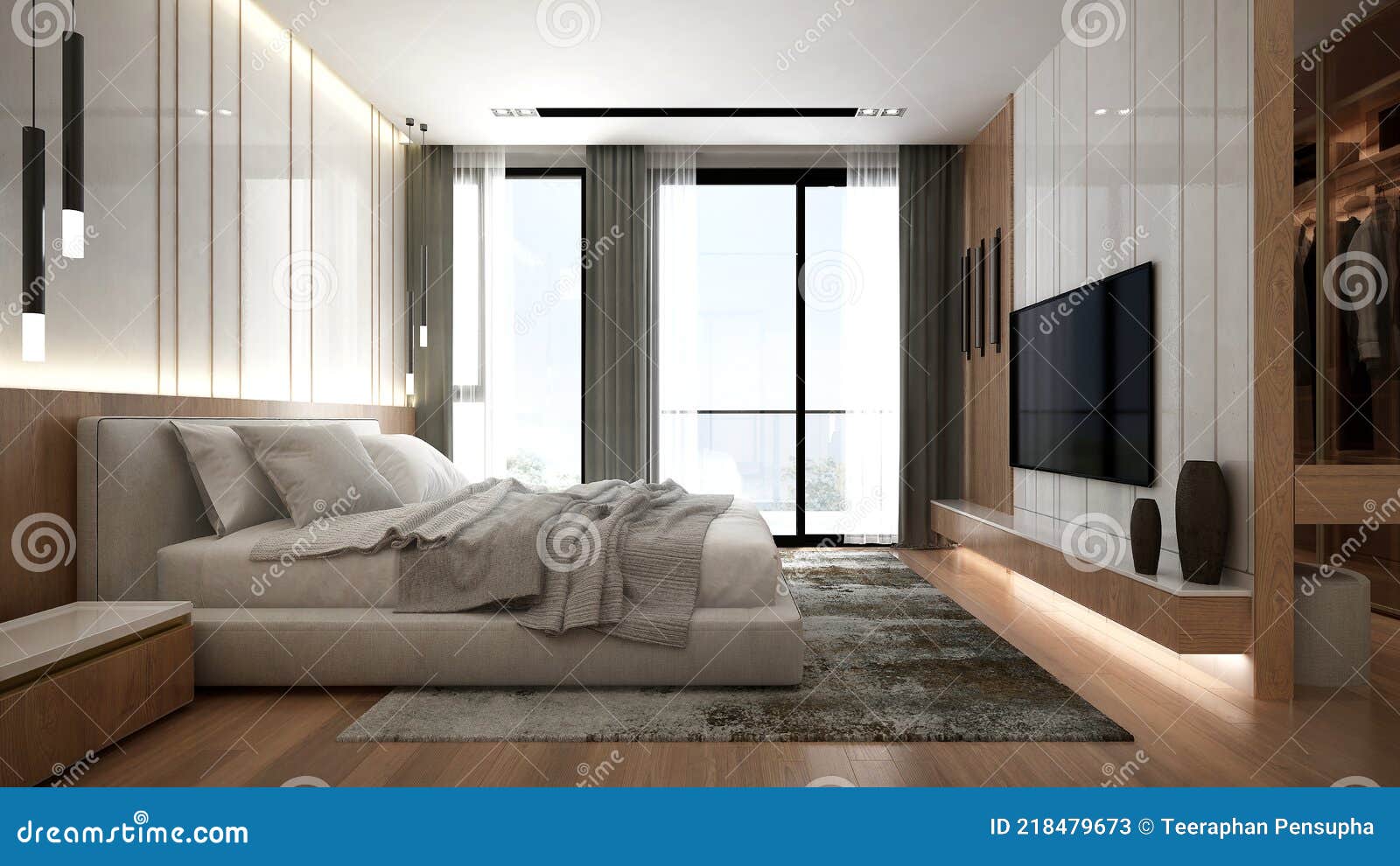 Modern Bedroom and Wall Texture Background Interior Design and Tv ...