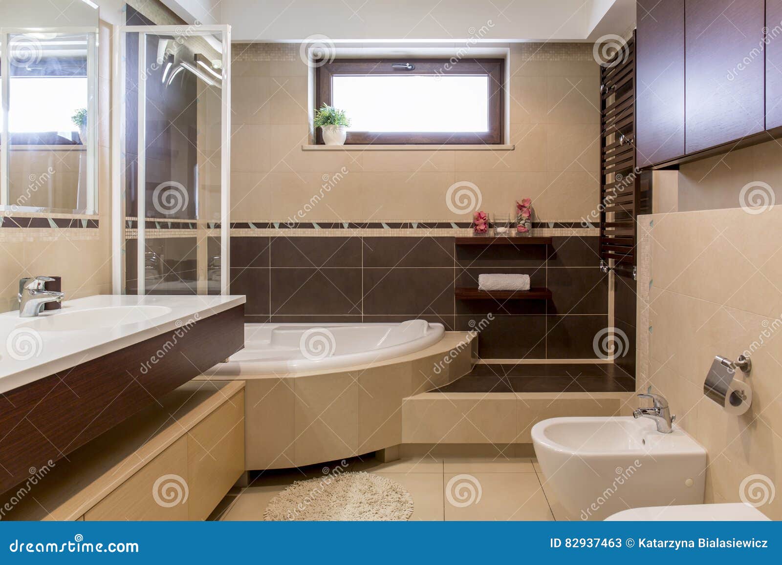 Modern Beige and Brown Bathroom Stock Image Image of modern, brown