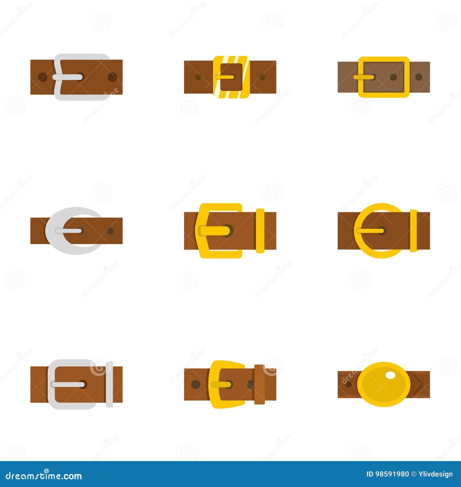 Modern Belt Buckle Icon Set, Flat Style Stock Vector - Illustration of ...