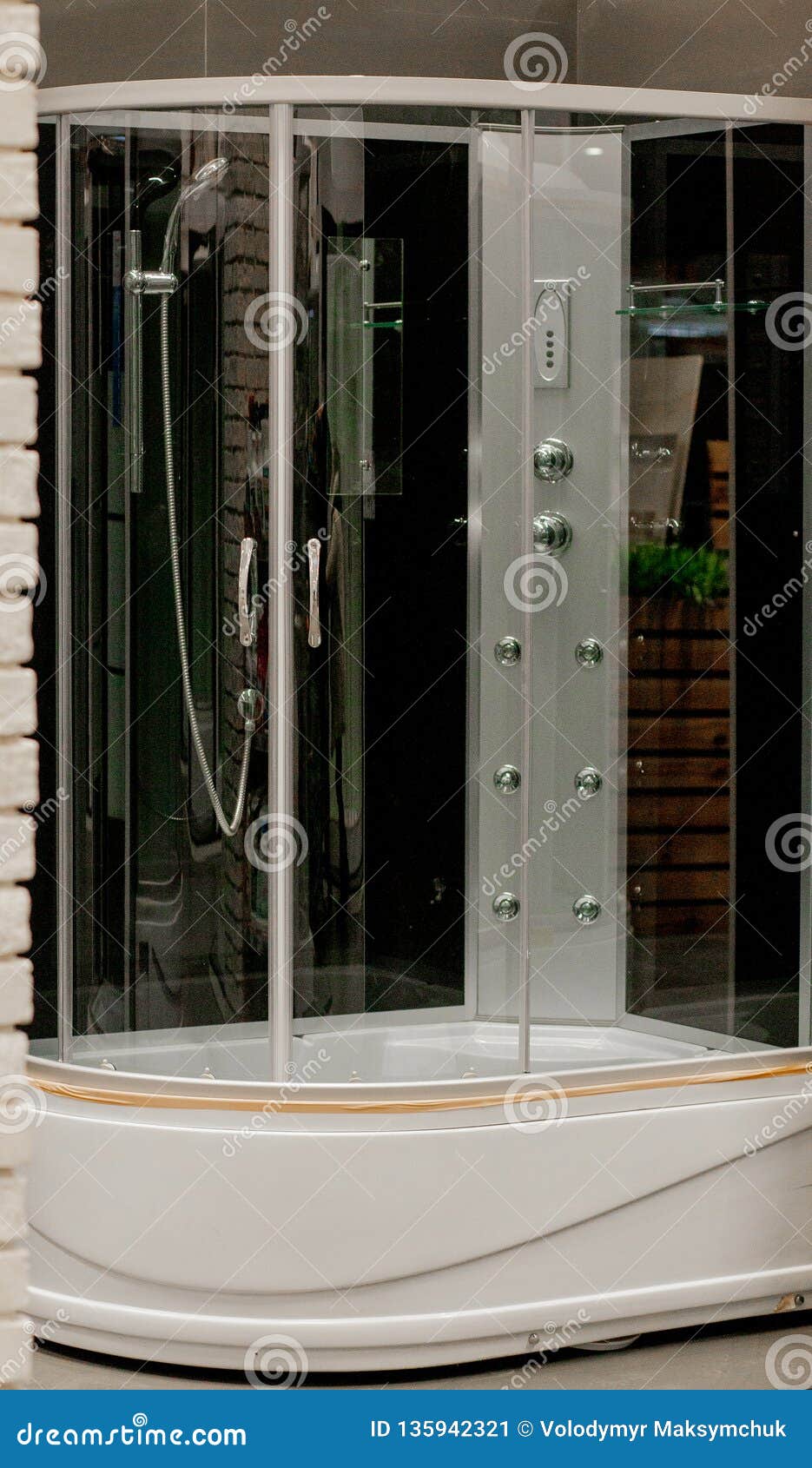 Modern And Big Shower Cabin In Bathroom Corner Stock Image Image of