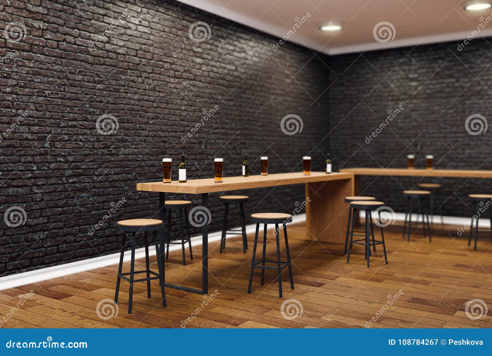 Modern black bar interior stock illustration. Illustration