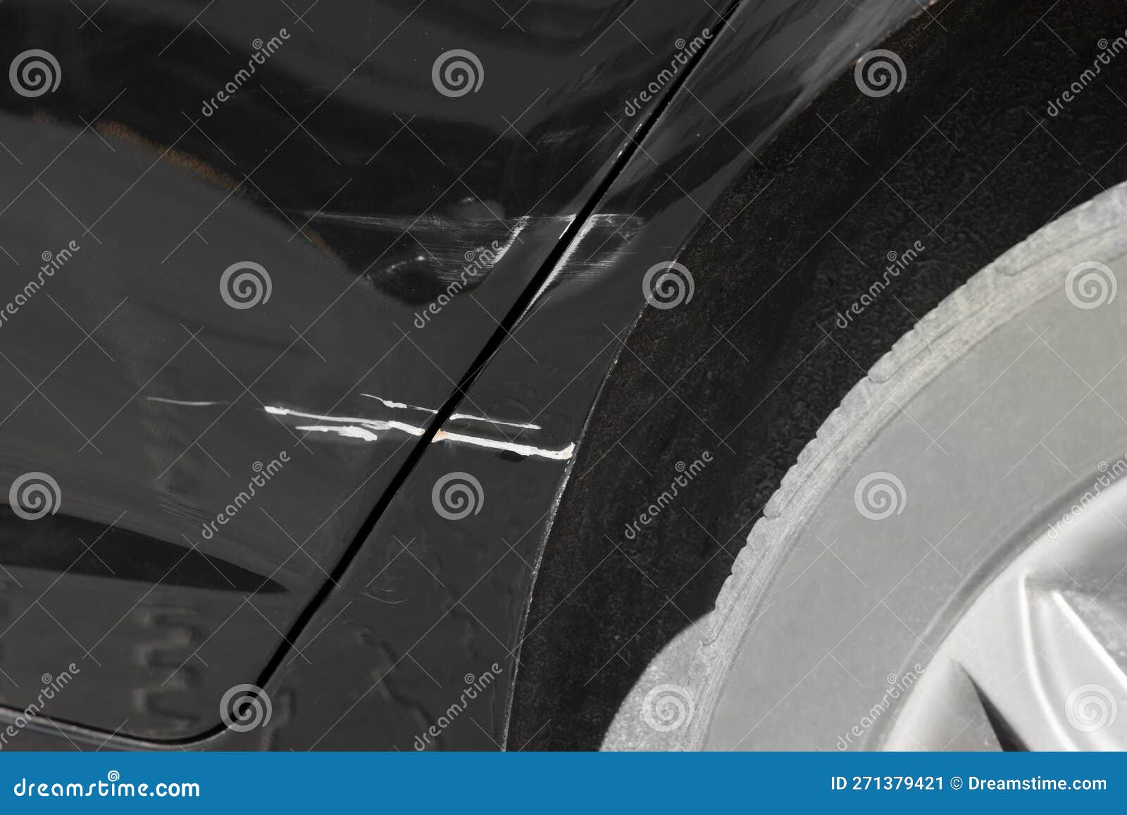 Modern Black Car with Scratch, Closeup View Stock Image Image of