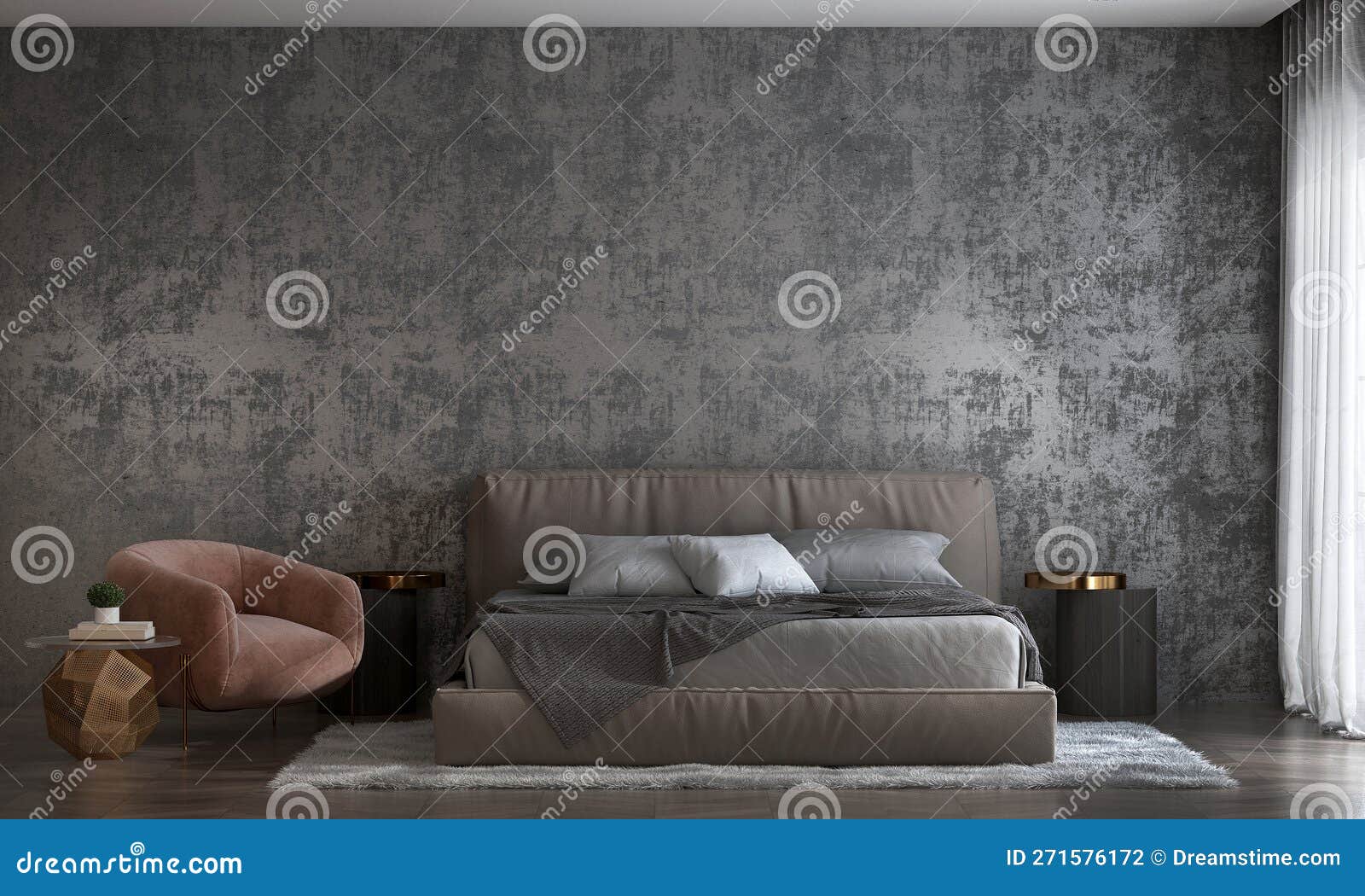 Modern Black Elegant Bedroom Interior Design and Black Wall Background