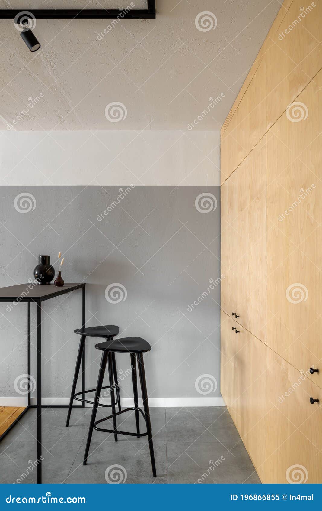 Modern Black Table with Bar Stools Stock Image Image of home, gray