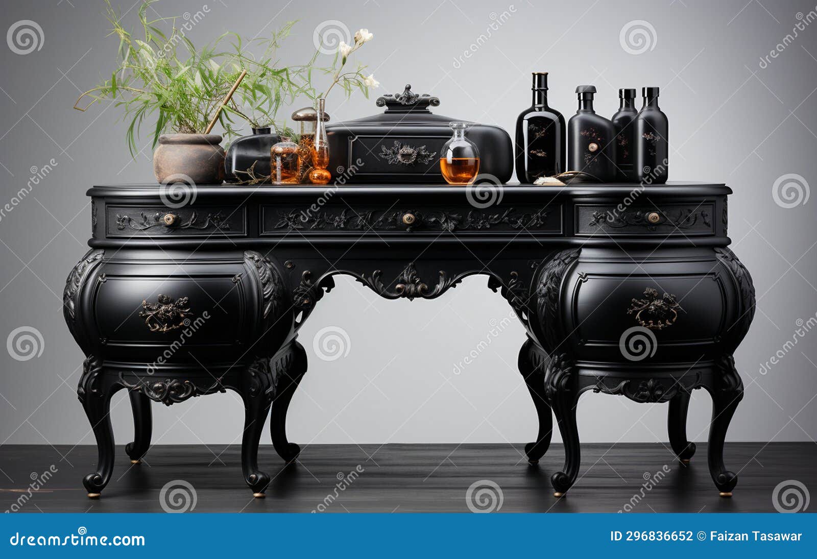 Modern Black Vanity Table Against White Generative Ai Stock Photo