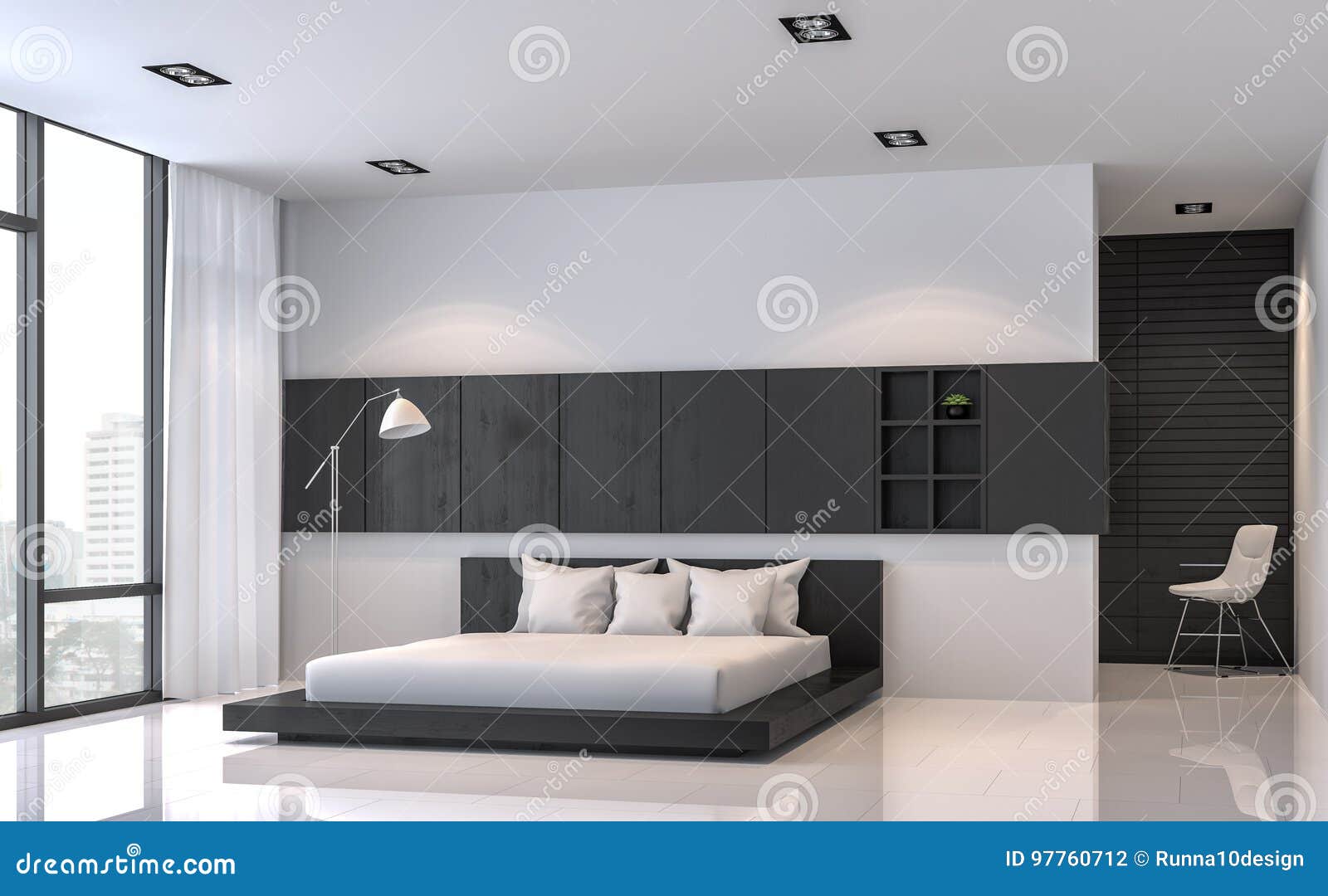 Modern Black And White Bedroom Interior Minimal Style 3d Rendering