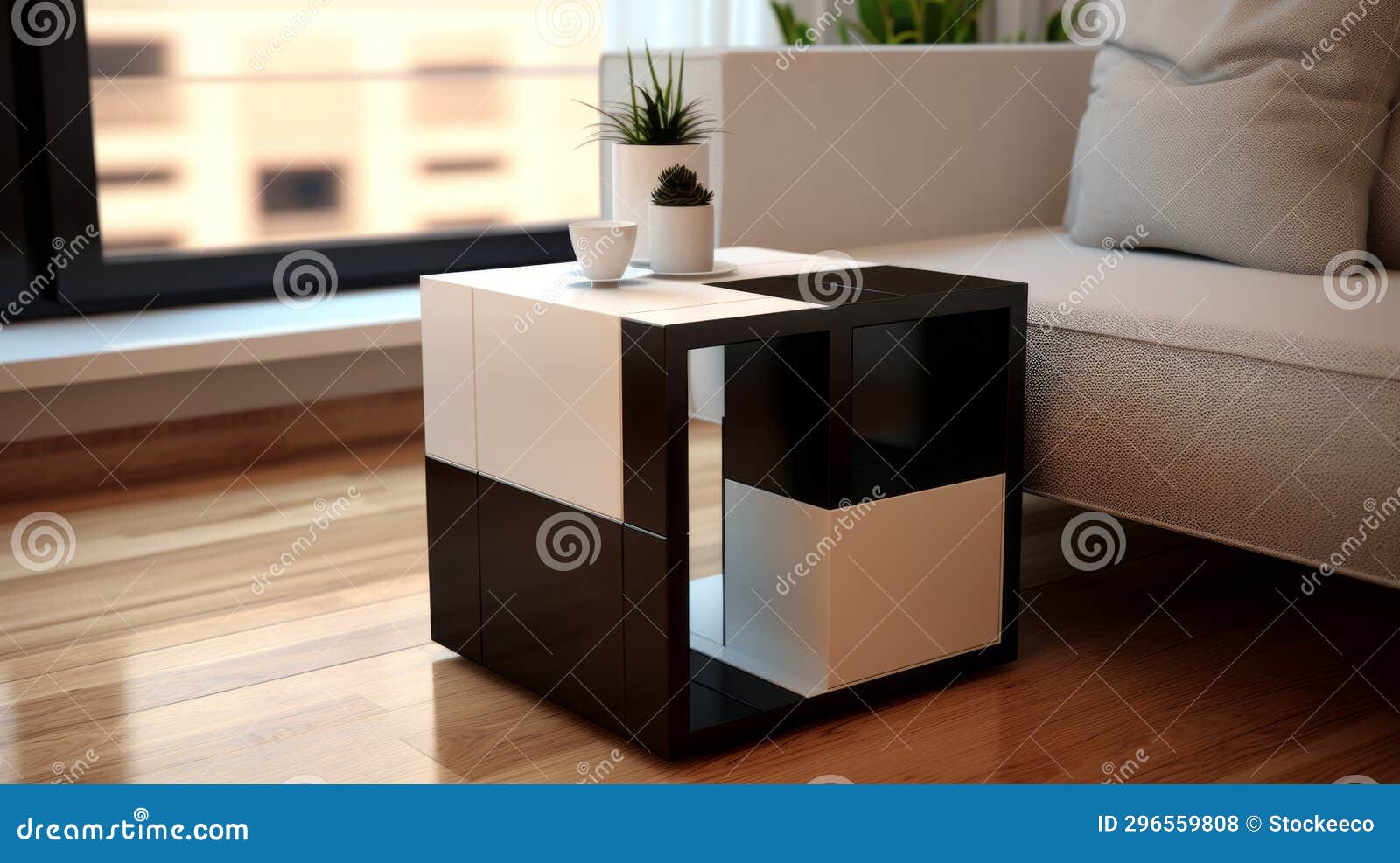 modern black and white end table with modular 