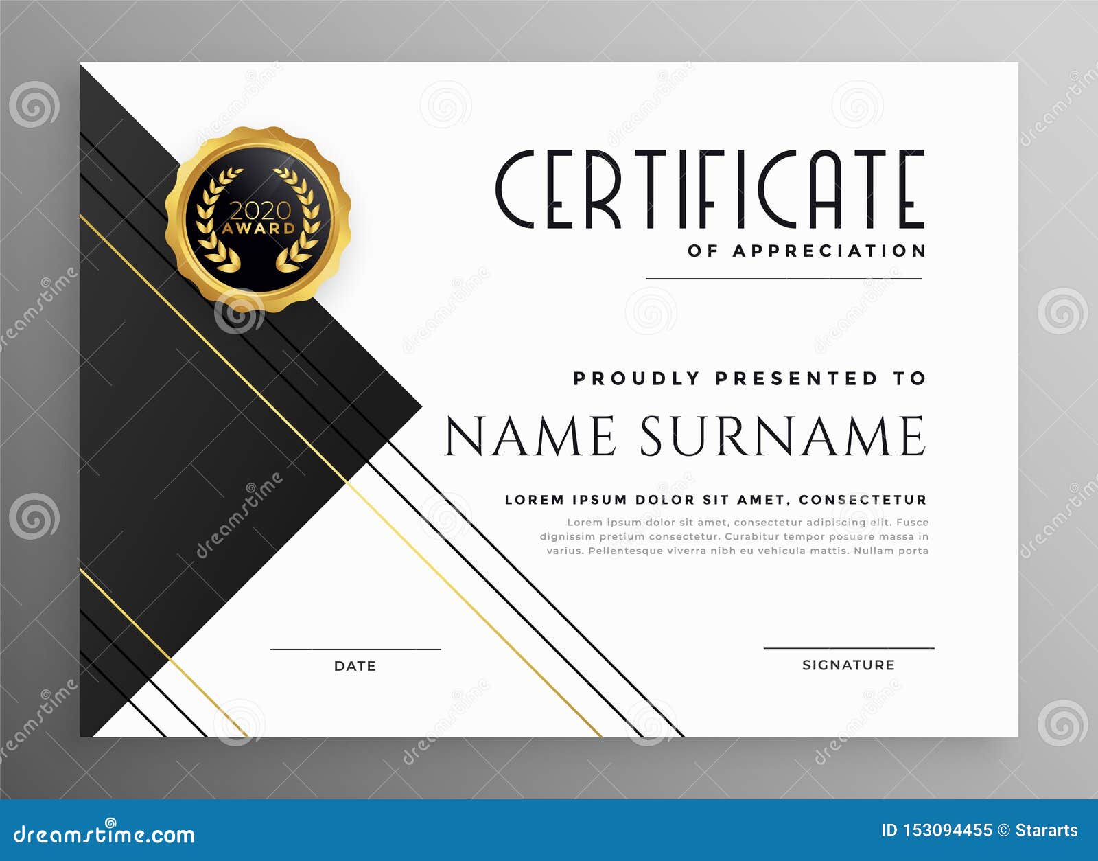 Modern Black White And Gold Certificate Template Design Stock Vector