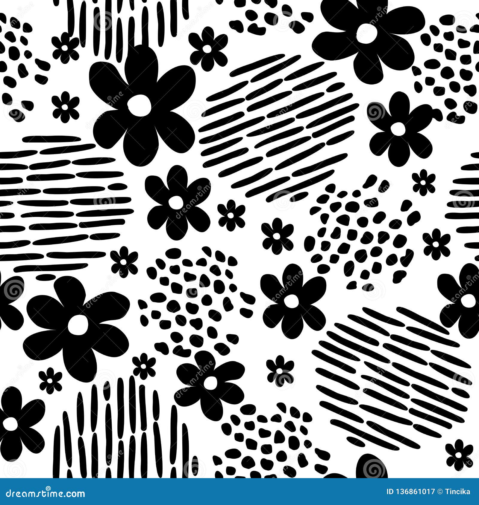 abstract memphis style insprired hand drawn  seamless pattern with flowers.