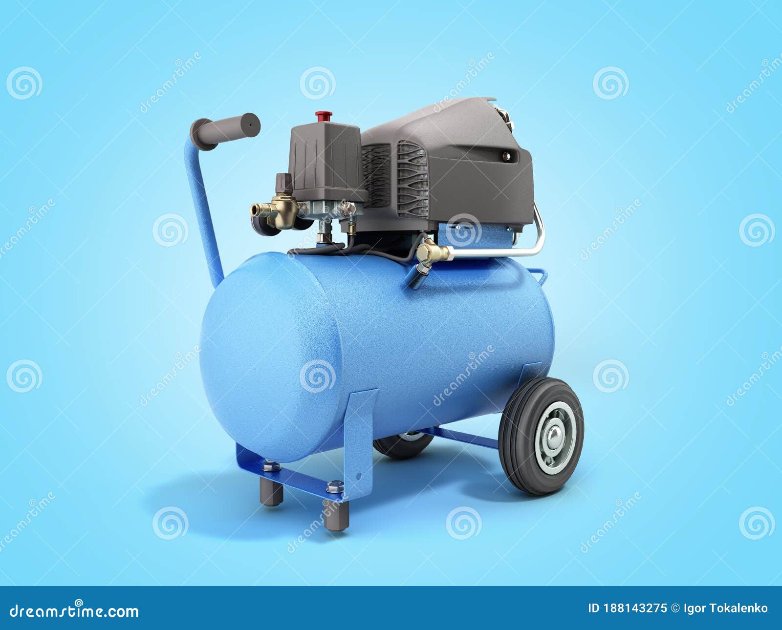 Modern Blue Air Compressor 3d Render on Blue Gradient Background Stock