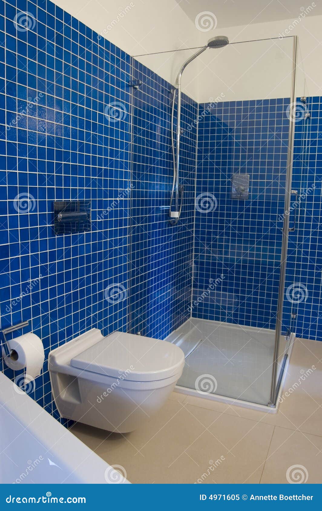 Modern Blue Bathroom stock image. Image of perspective 4971605