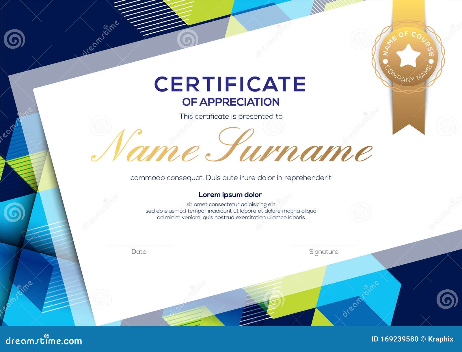 Modern Blue Certificate of Completion Template with Abstract ...