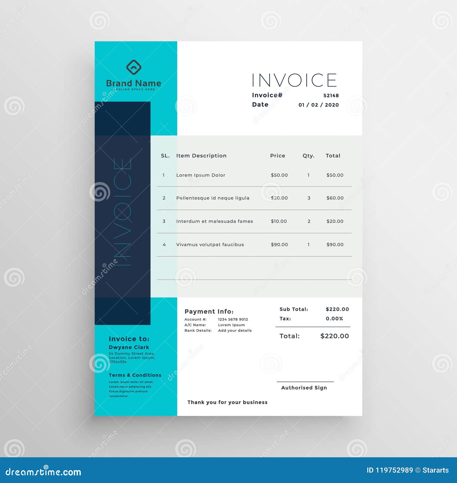 Modern Blue Creative Invoice Template Design Stock Vector With Regard To Cool Invoice Template Free