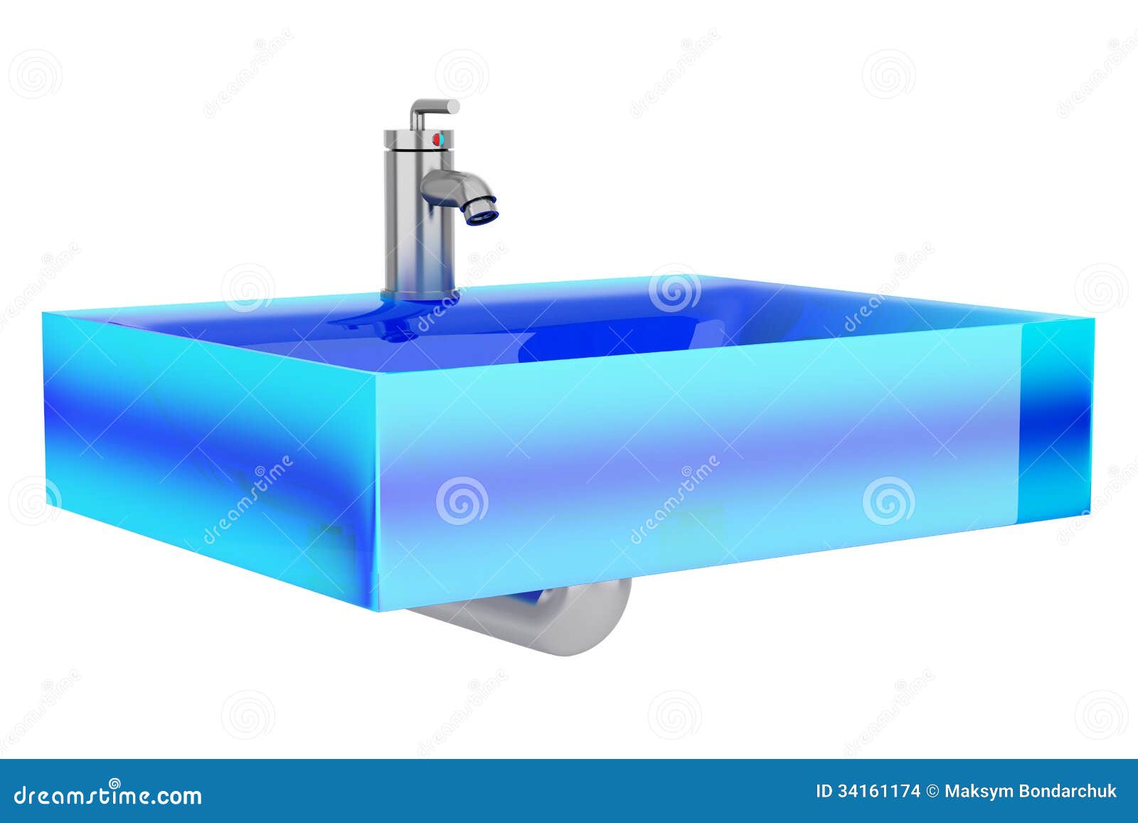 Modern Blue Glass Bathroom Sink Isolated on White Stock Illustration