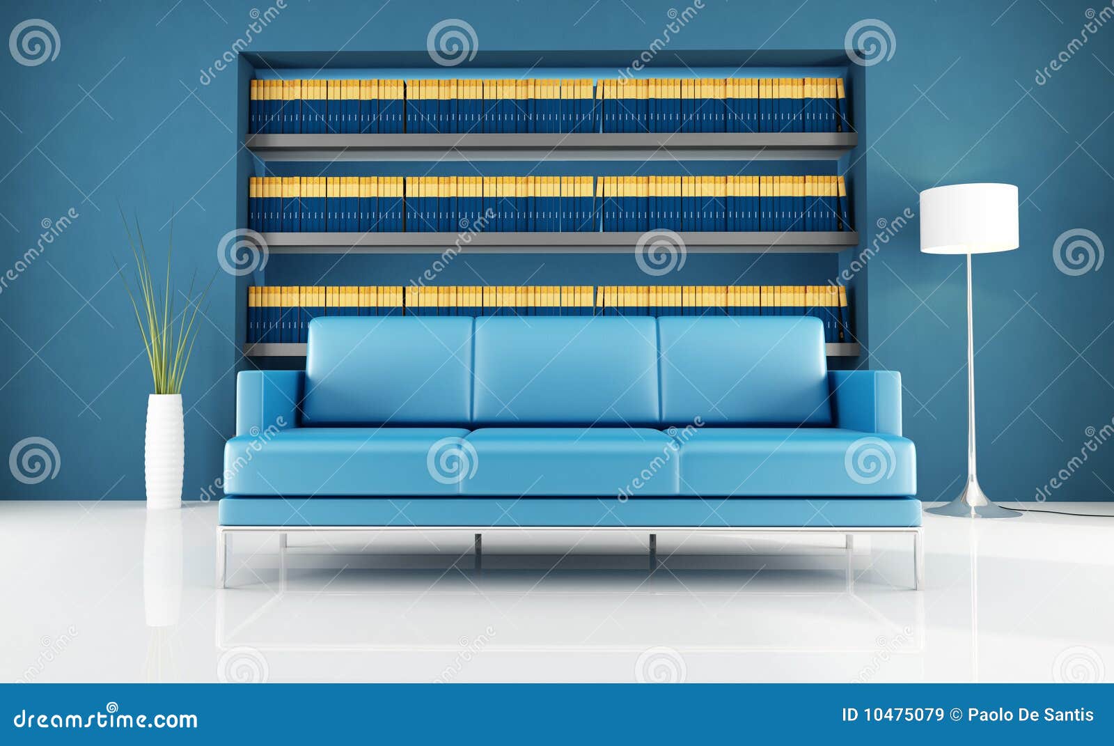 Modern blue reading room stock illustration. Illustration of interior