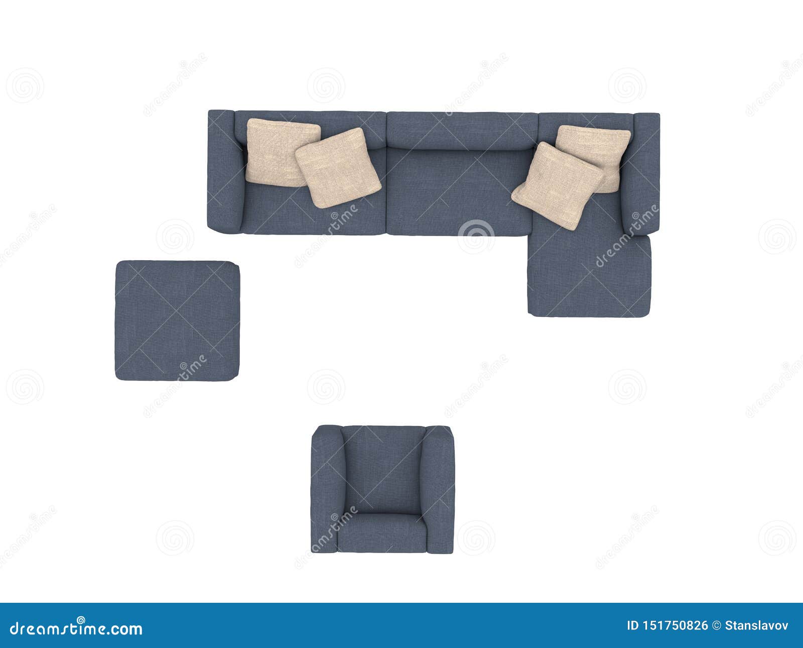 Modern Blue Sofa with Chair Top View Paths Selection Stock Illustration ...