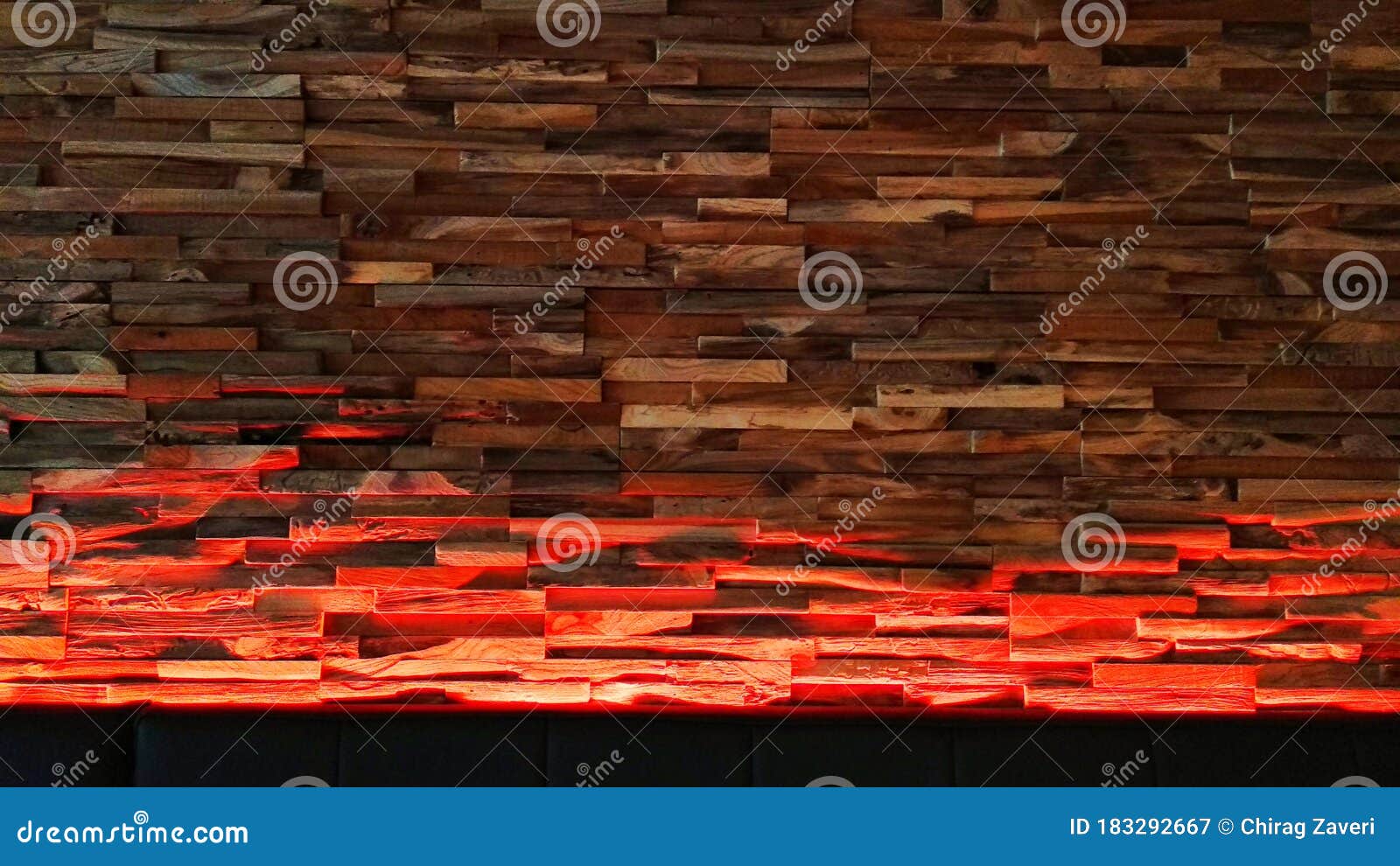Modern Brick Wall with LED Lights in a Lounge Bar Ambience Stock Image