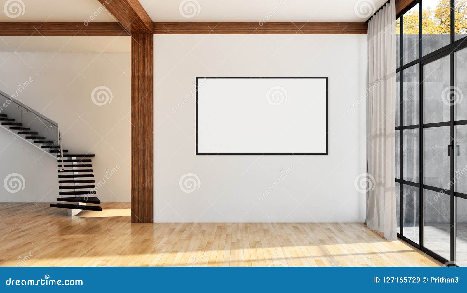 Modern Bright Interiors Apartment with Mock Up Poster Frame
