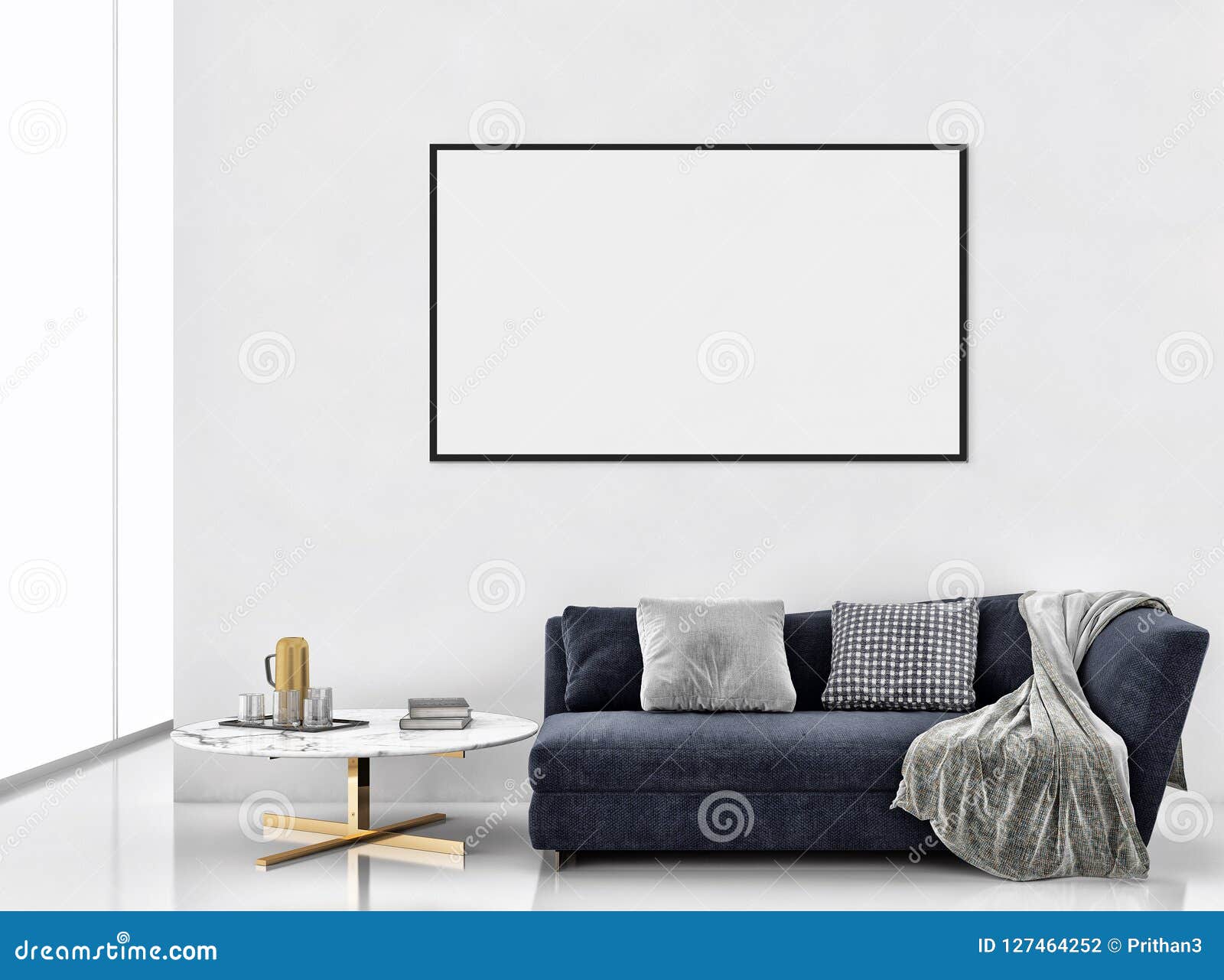 Modern Bright Interiors Apartment with Mock Up Poster Frame