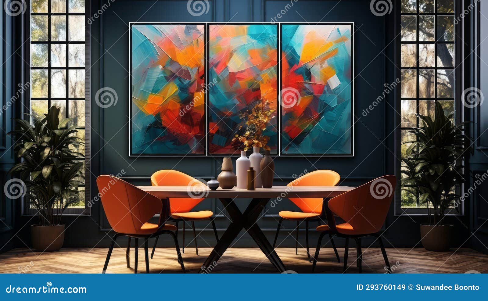 Modern Bright Living Room Interiors with Art Wallpaper Stock