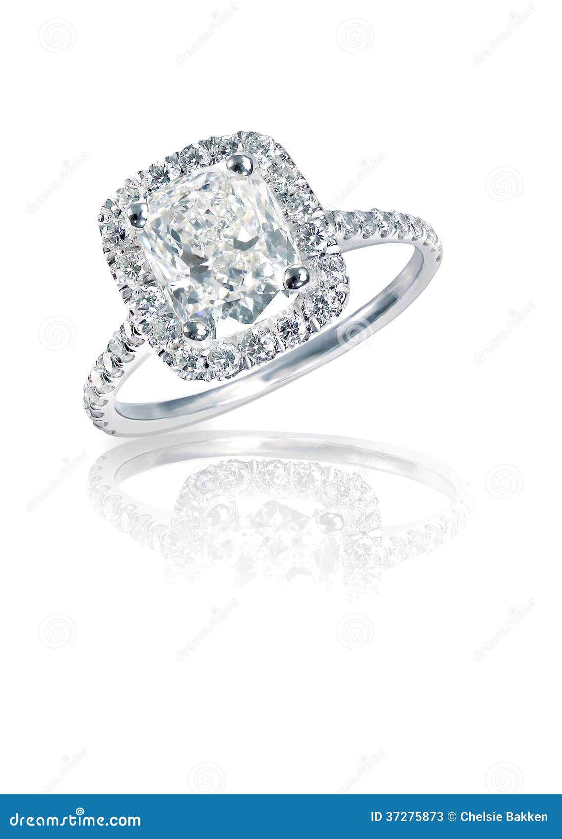 Modern Brilliant Cushion Cut Halo Style Diamond Ring  Stock 