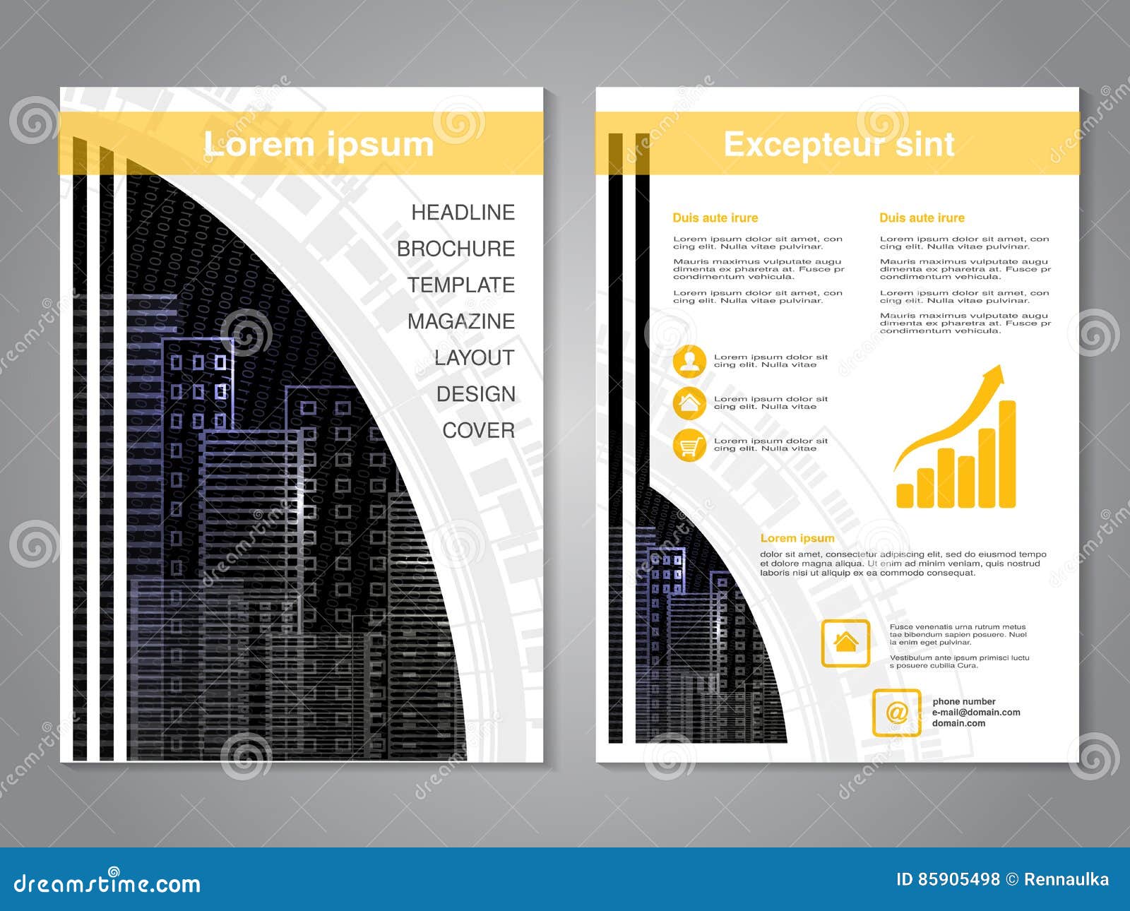 Modern Brochure Abstract Flyer With Background Of Illuminated Skyscrapers Buildings Layout Template Aspect Ratio For Size Stock Vector Illustration Of Concept Brochure