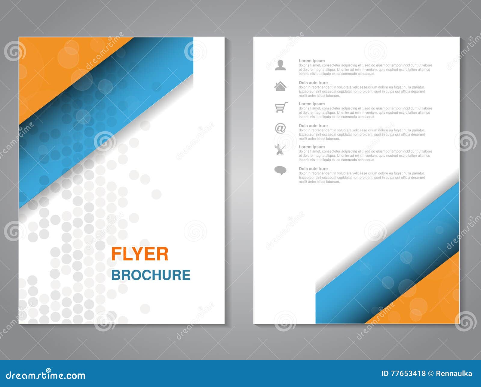 modern brochure, abstract flyer with simple dotted . layout template. aspect ratio for a4 size. poster of blue, orange, grey