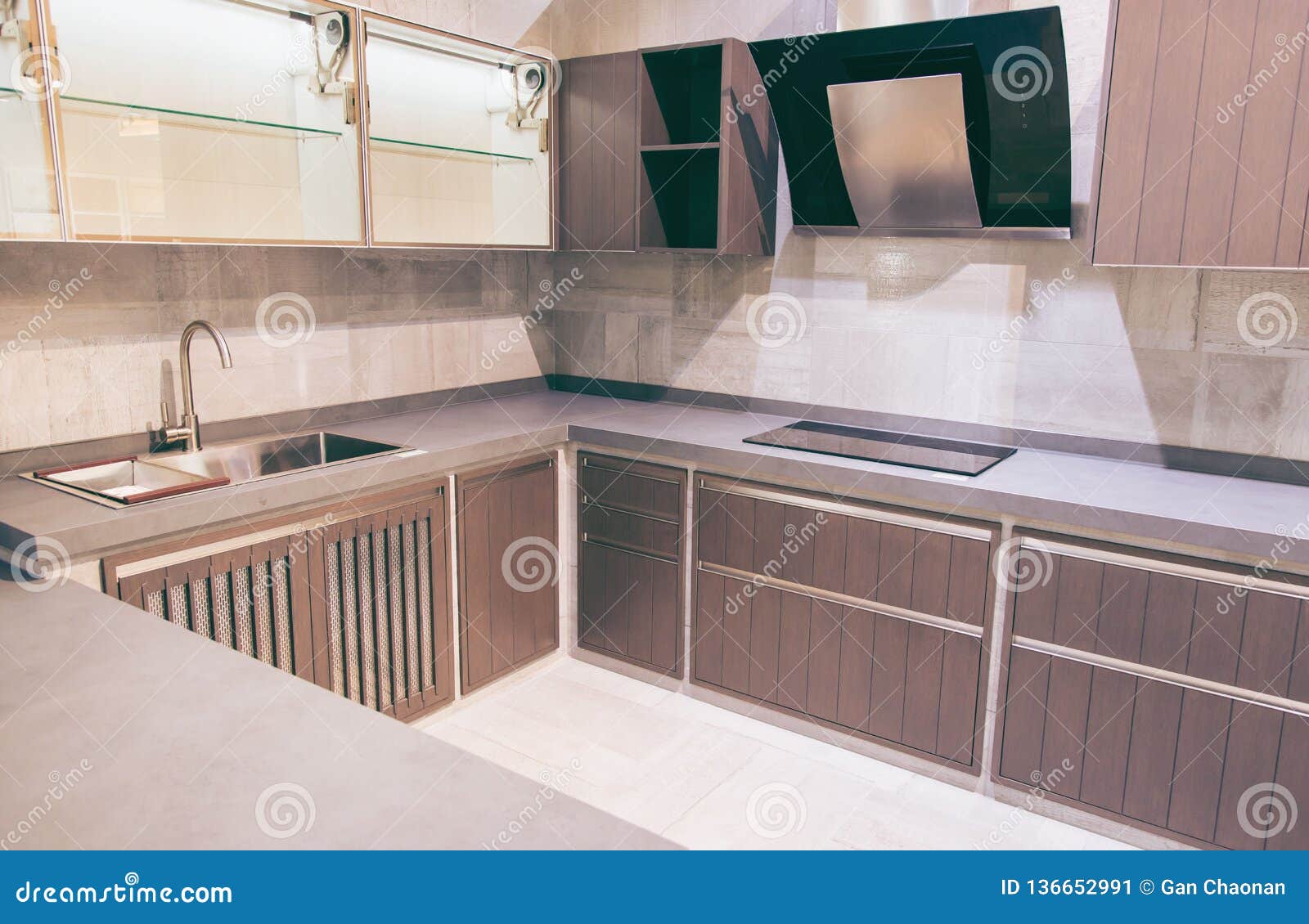 Modern Brown Kitchen Features Dark Brown Flat Front Cabinets