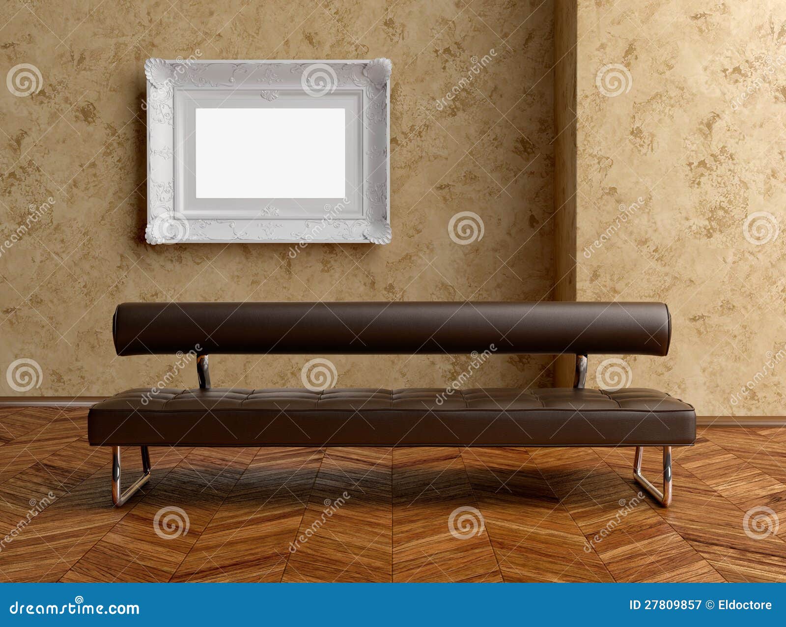 A Modern Brown Sofa and Painting on the Wall Stock Image Image of