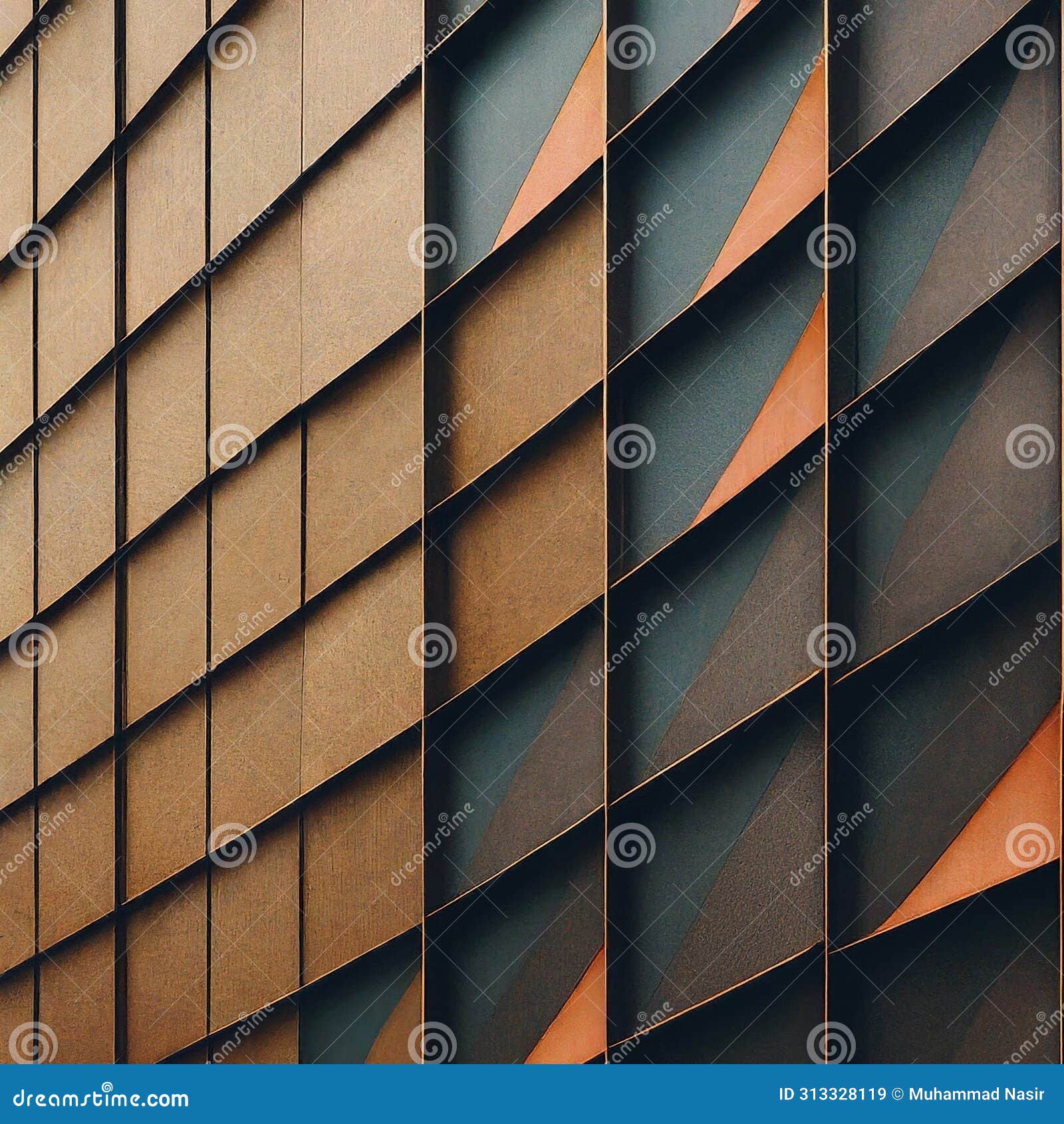 modern building facade with geometric bronze panels