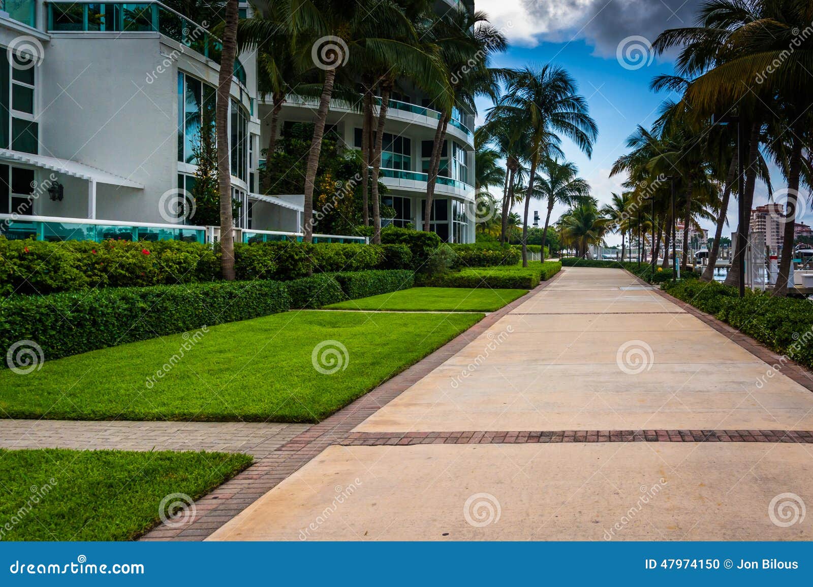 Modern Buildings and Walkway in South Beach, Miami, Florida. Stock