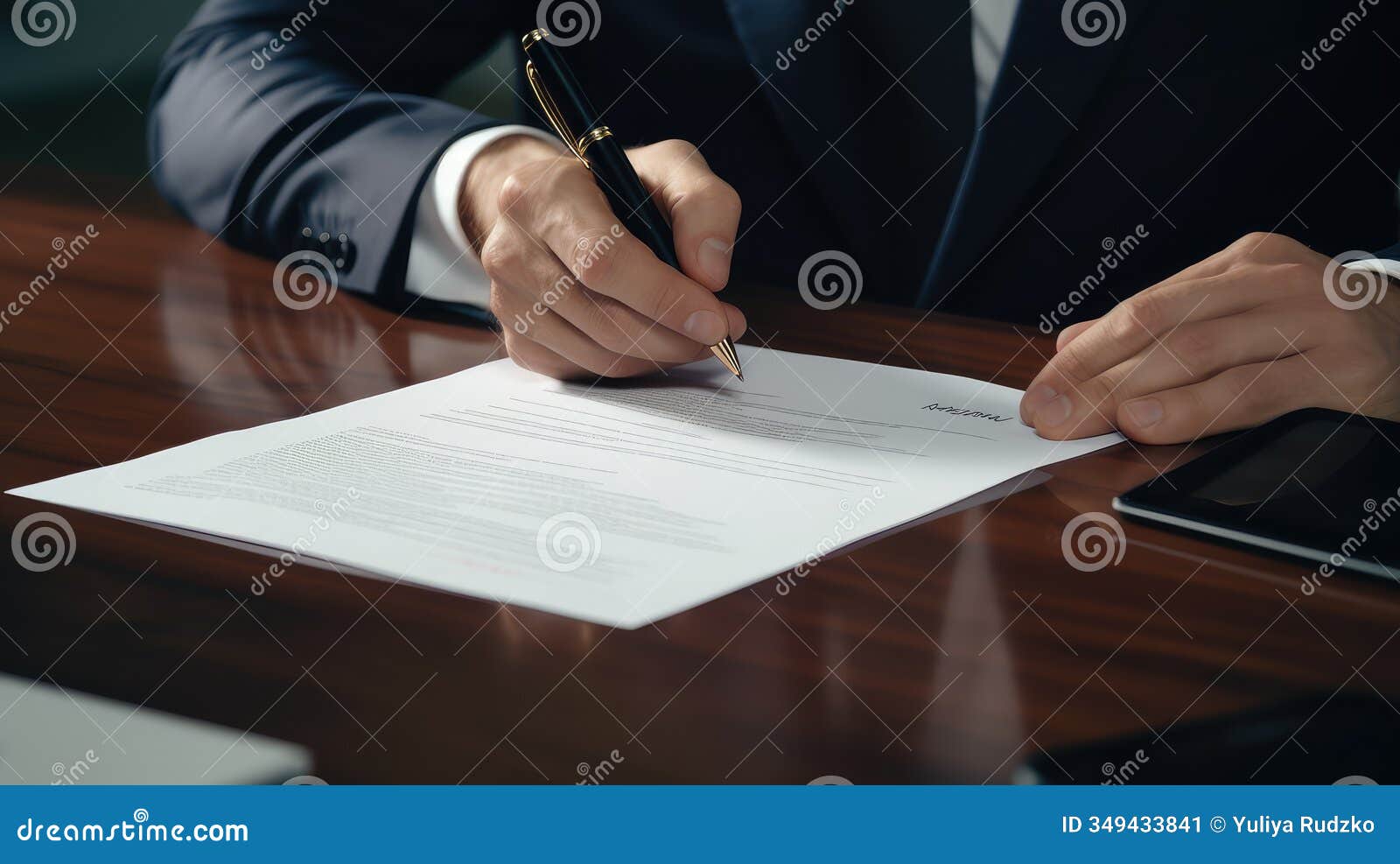 modern business partner signing loan agreement proposal, human-canvas integration in minimalist setting