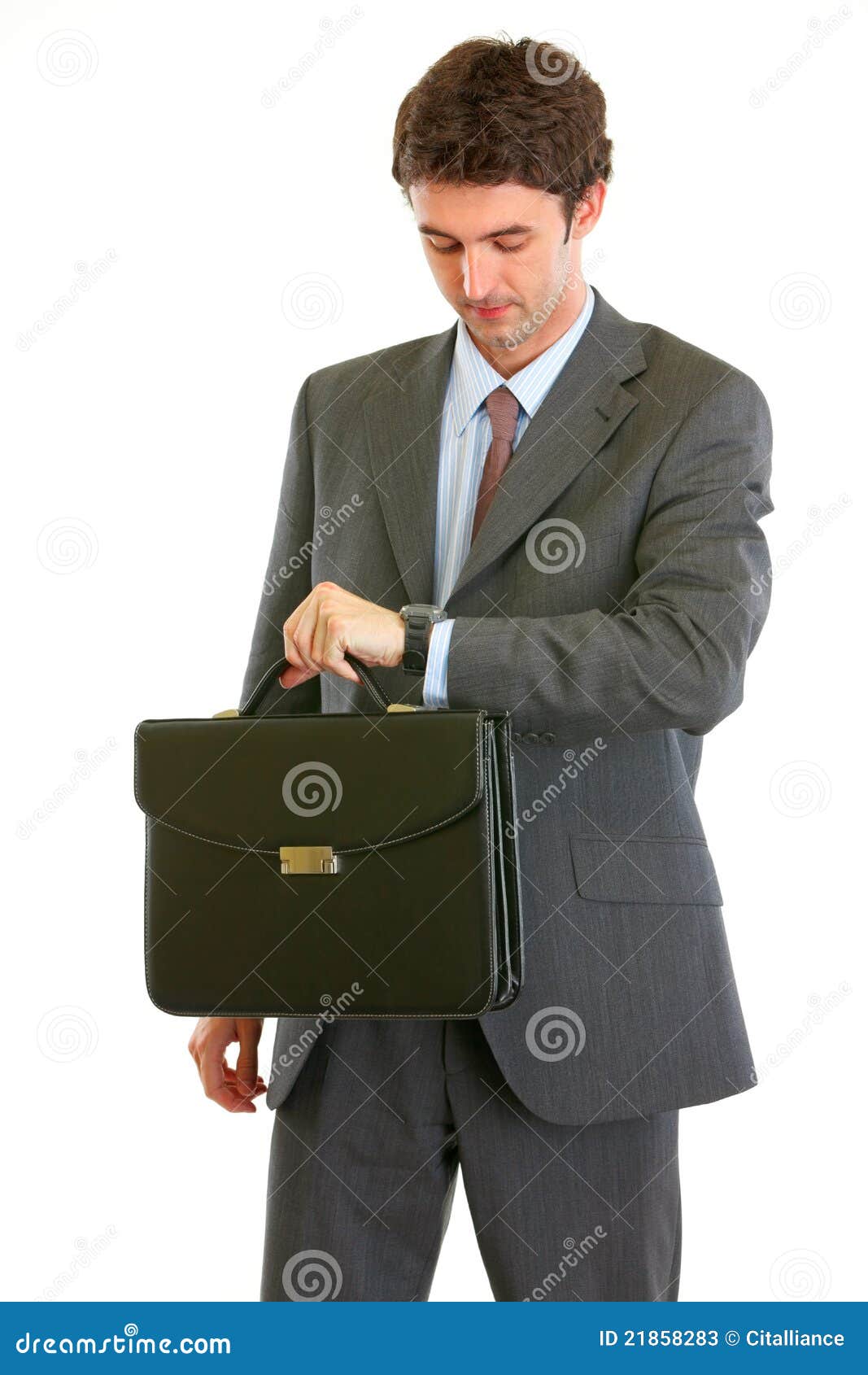 Modern Businessman with Briefcase Checking Time Stock Image Image of