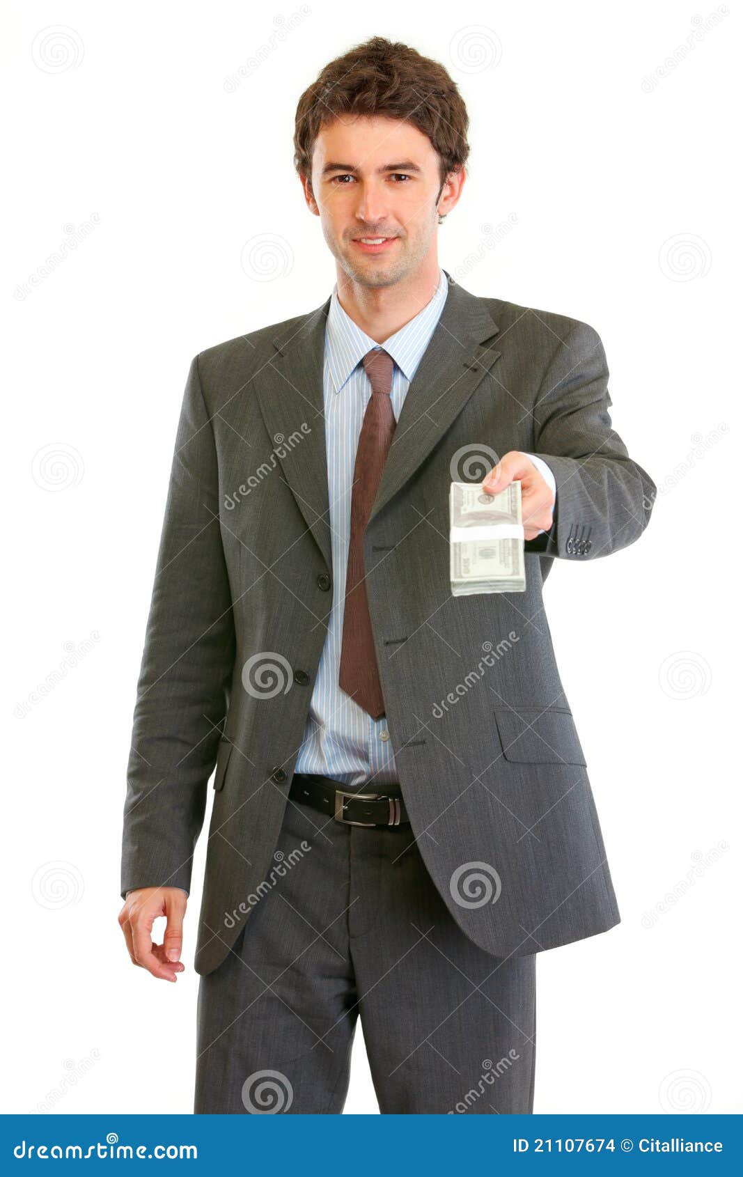 Modern Businessman Giving Stack of Dollars Stock Photo - Image of bill ...