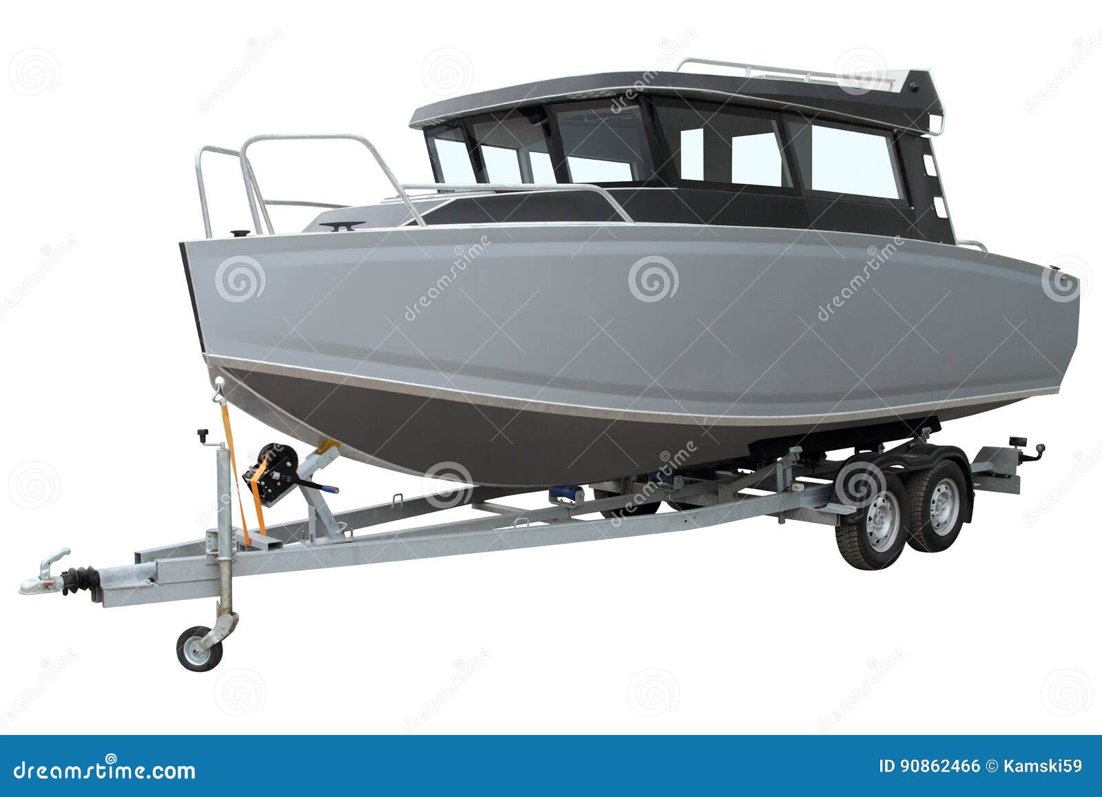 Modern Cabin Boat on the Trailer for Transportation. Stock Photo Image of yacht, isolated