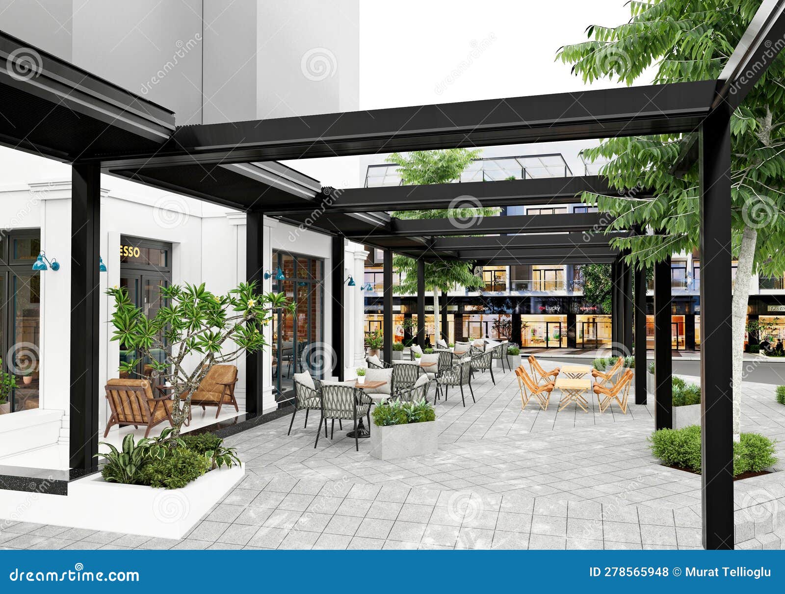 Modern Cafe Bar Restaurant 3d Rendering Stock Illustration Modern Cafe Bar Restaurant 3d Rendering Stock Illustration