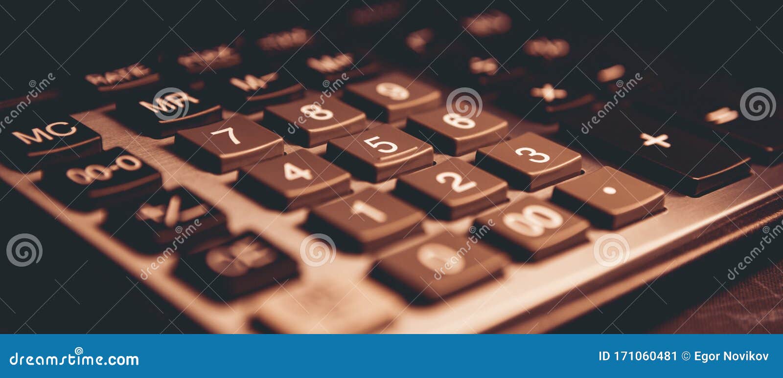 Modern Calculator with Closeup of Keys with Red Light Stock Image