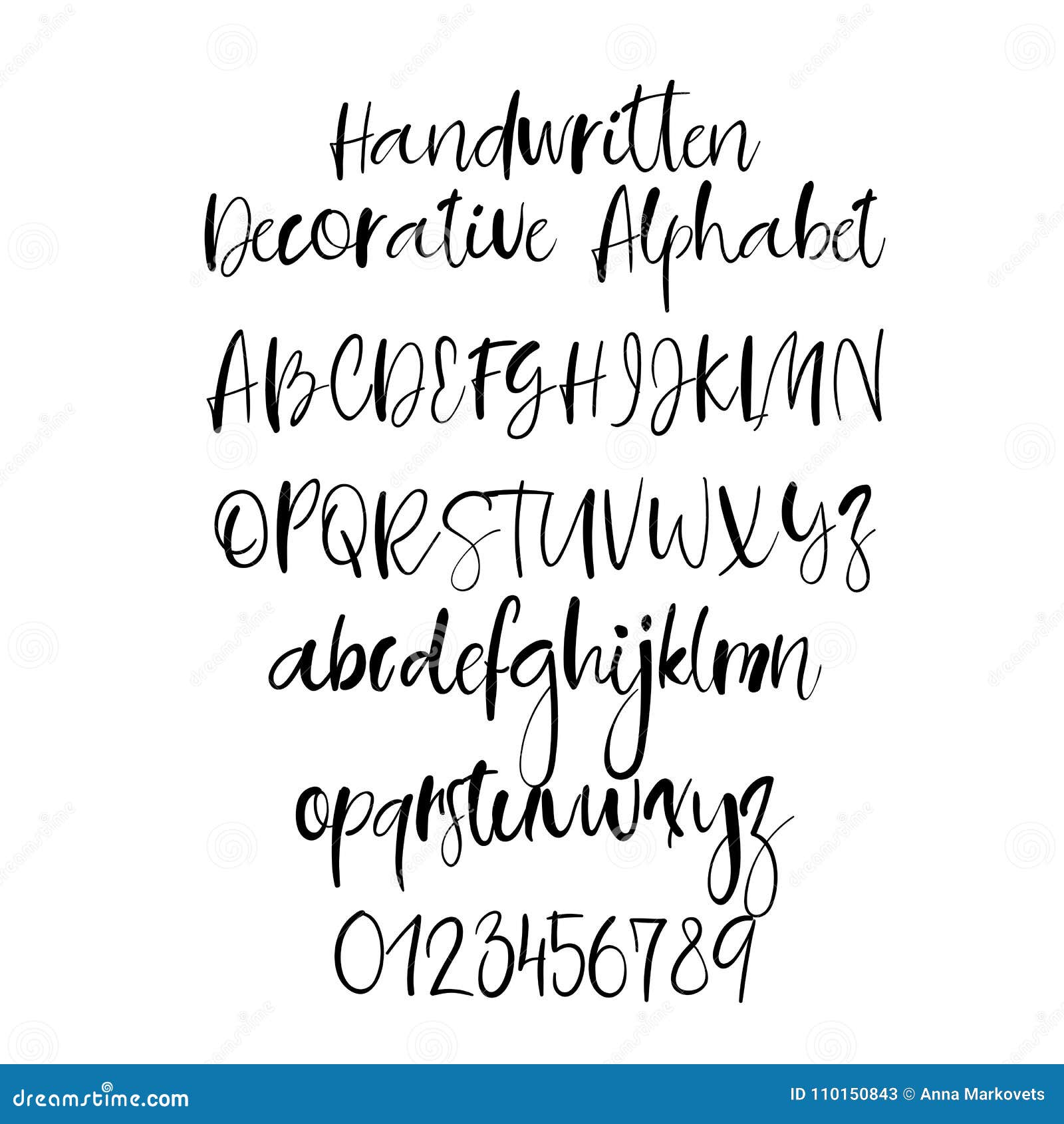 Decorative Hand Drawn Alphabet. Handwritten Brush Font. Modern ...