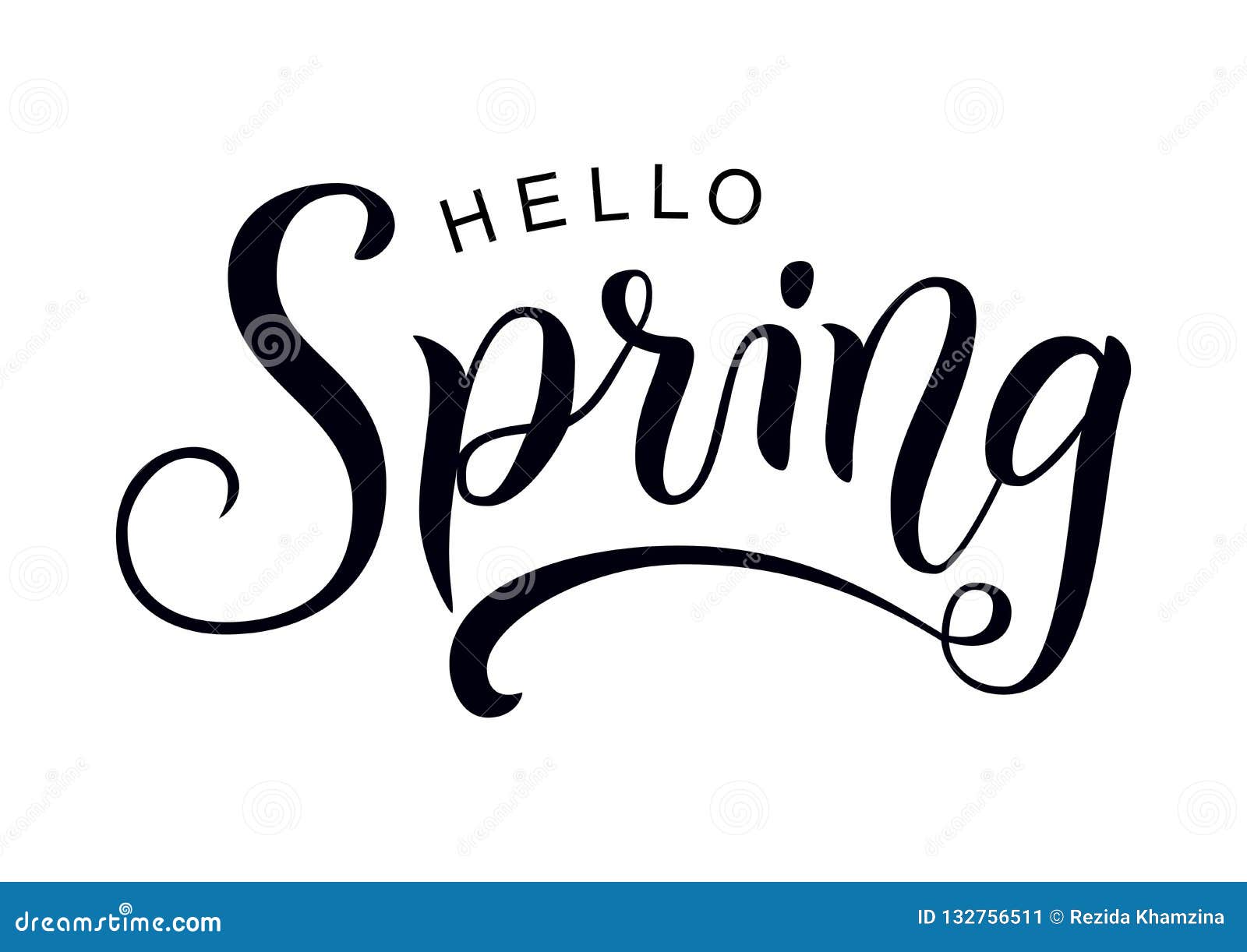 Modern Calligraphy Lettering of Hello Spring in Black Isolated on White ...