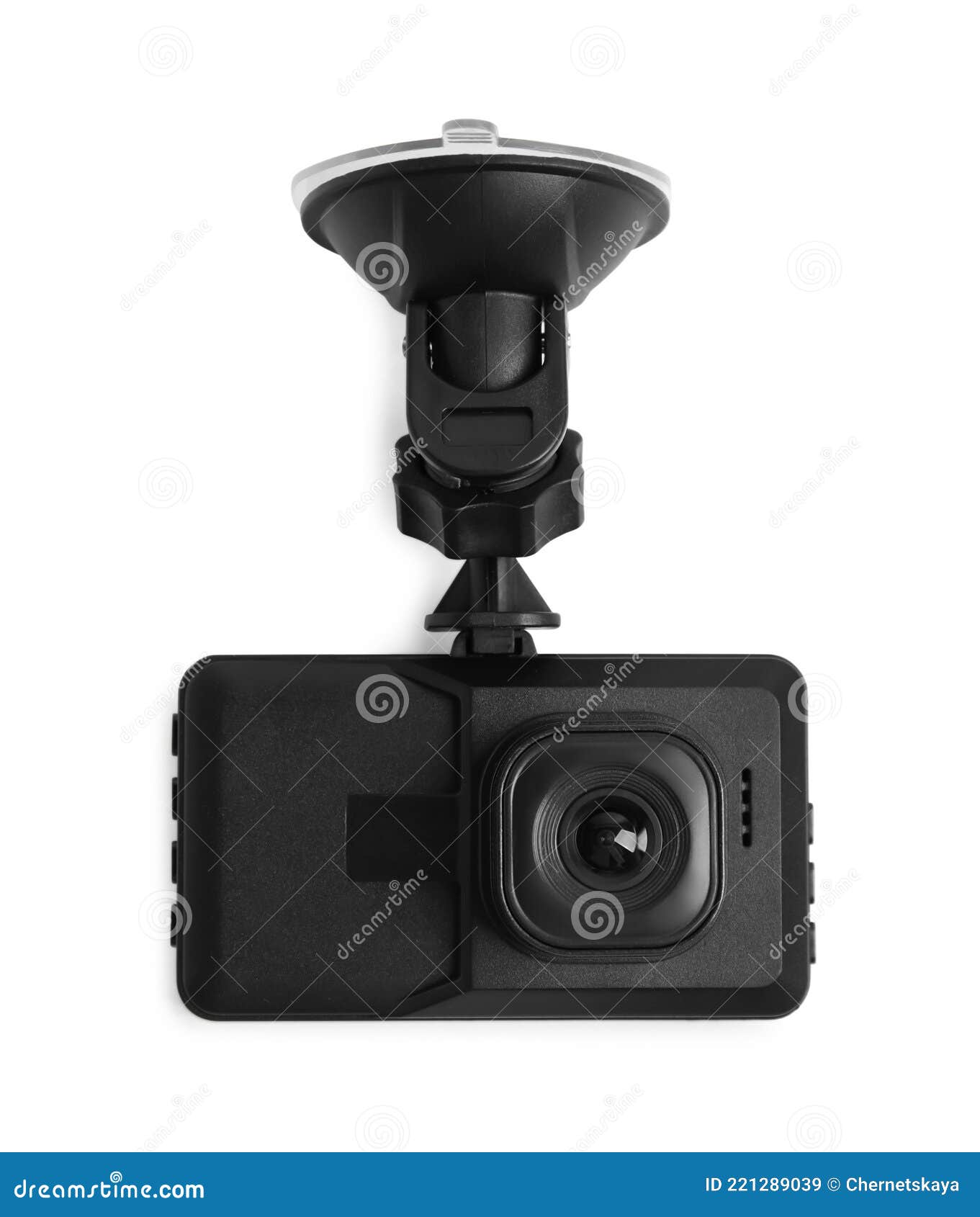 Modern Car Dashboard Camera with Suction Mount Isolated on White Stock