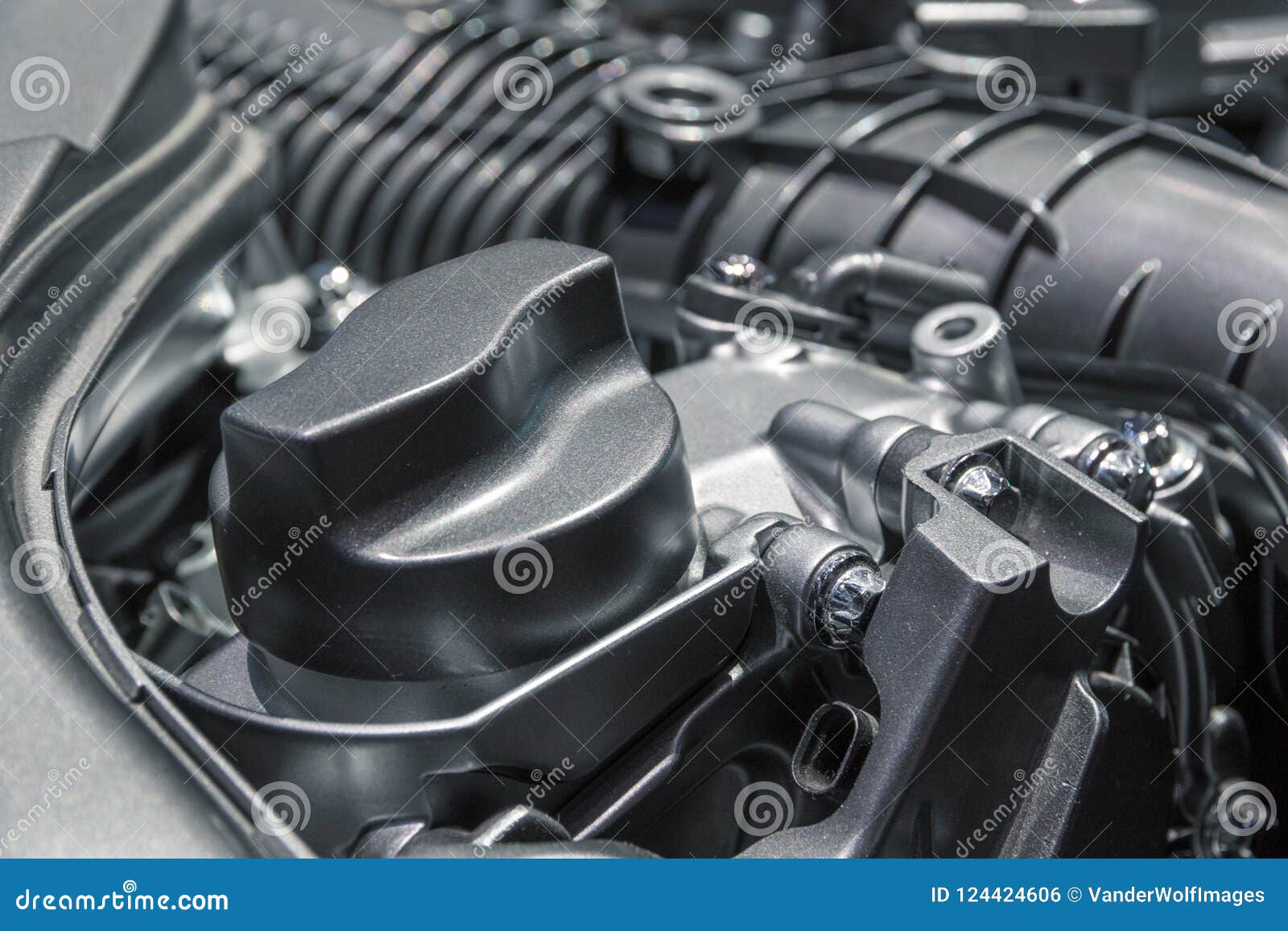 Modern car engine oil cap stock photo. Image of repair 124424606