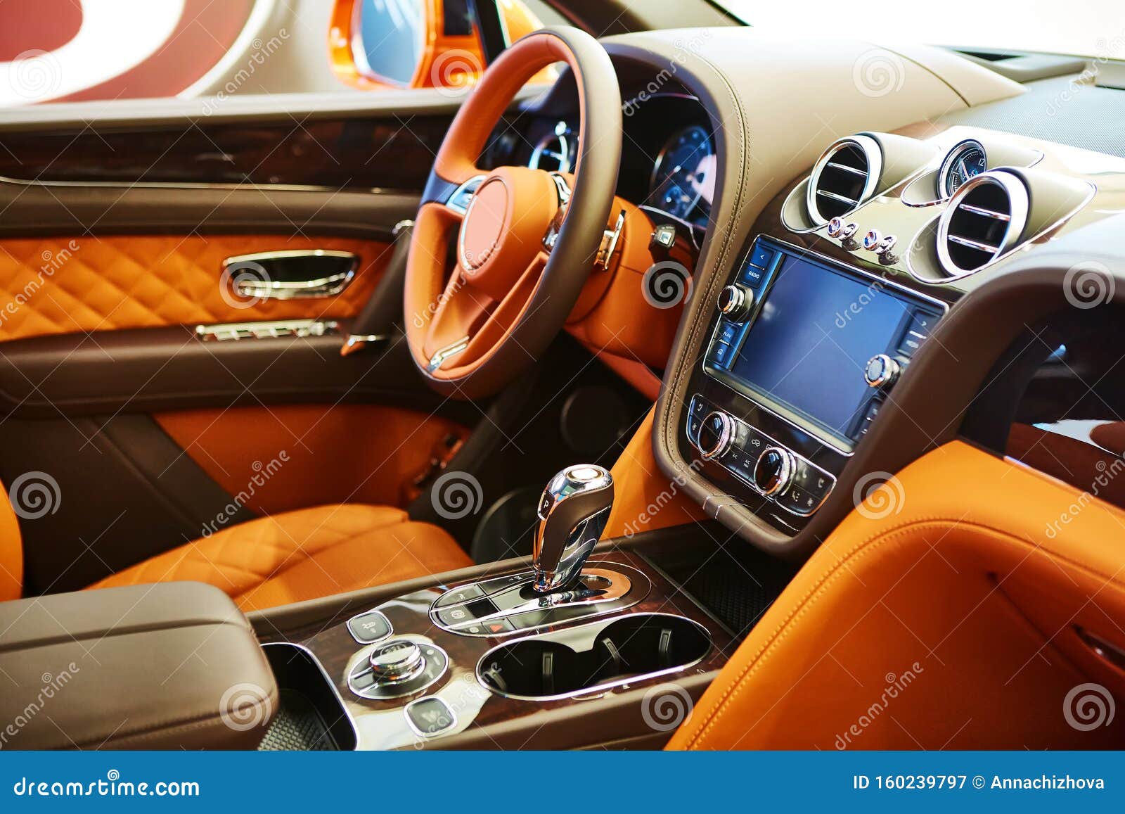 Brown Leather Interior of a Luxury Car Editorial Photography Image of