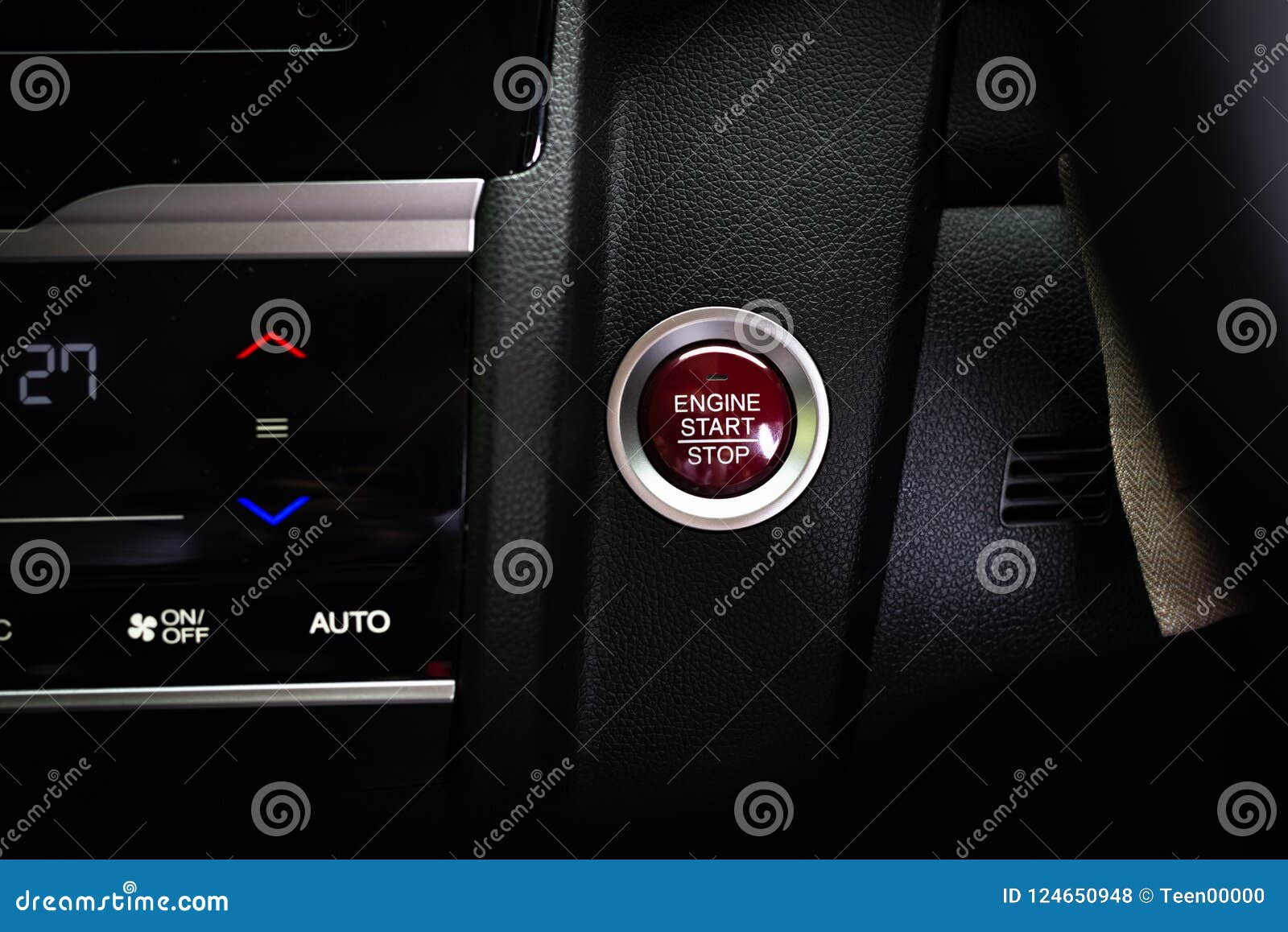 Modern Car Interior Technology Red Start and Stop Button Stock Photo