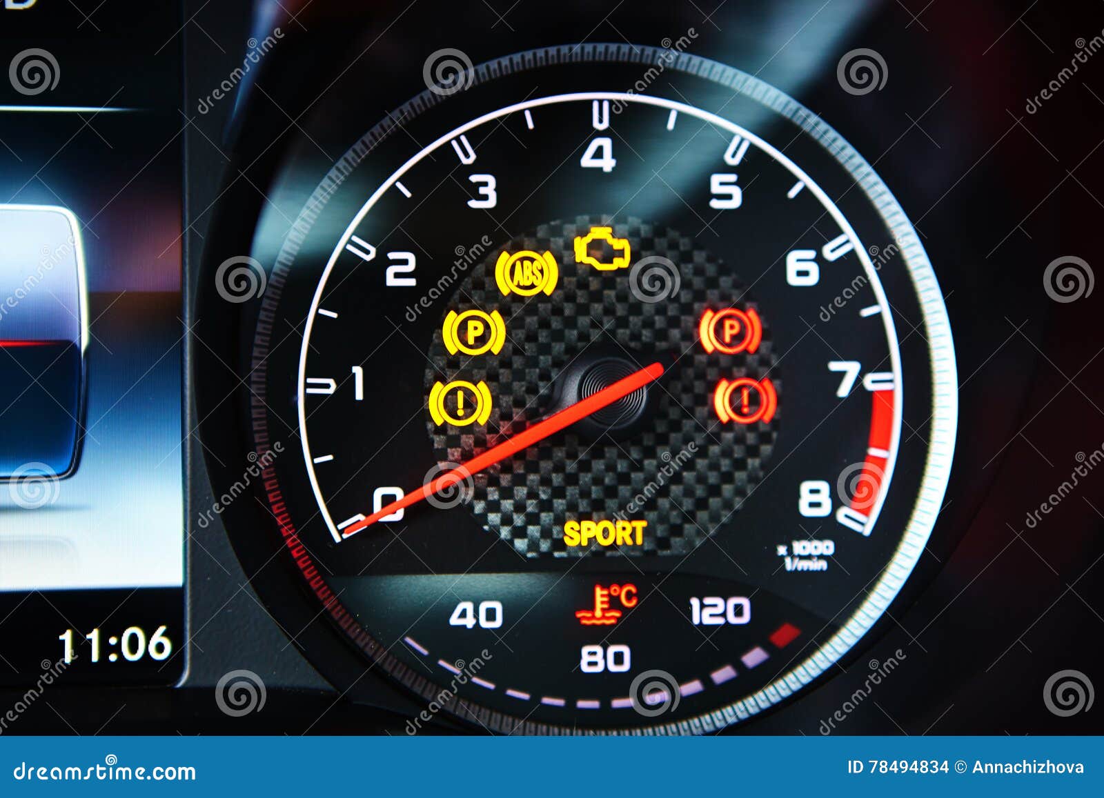 Modern Car Speedometer. Close Up Shot of the Dashboard Stock Photo