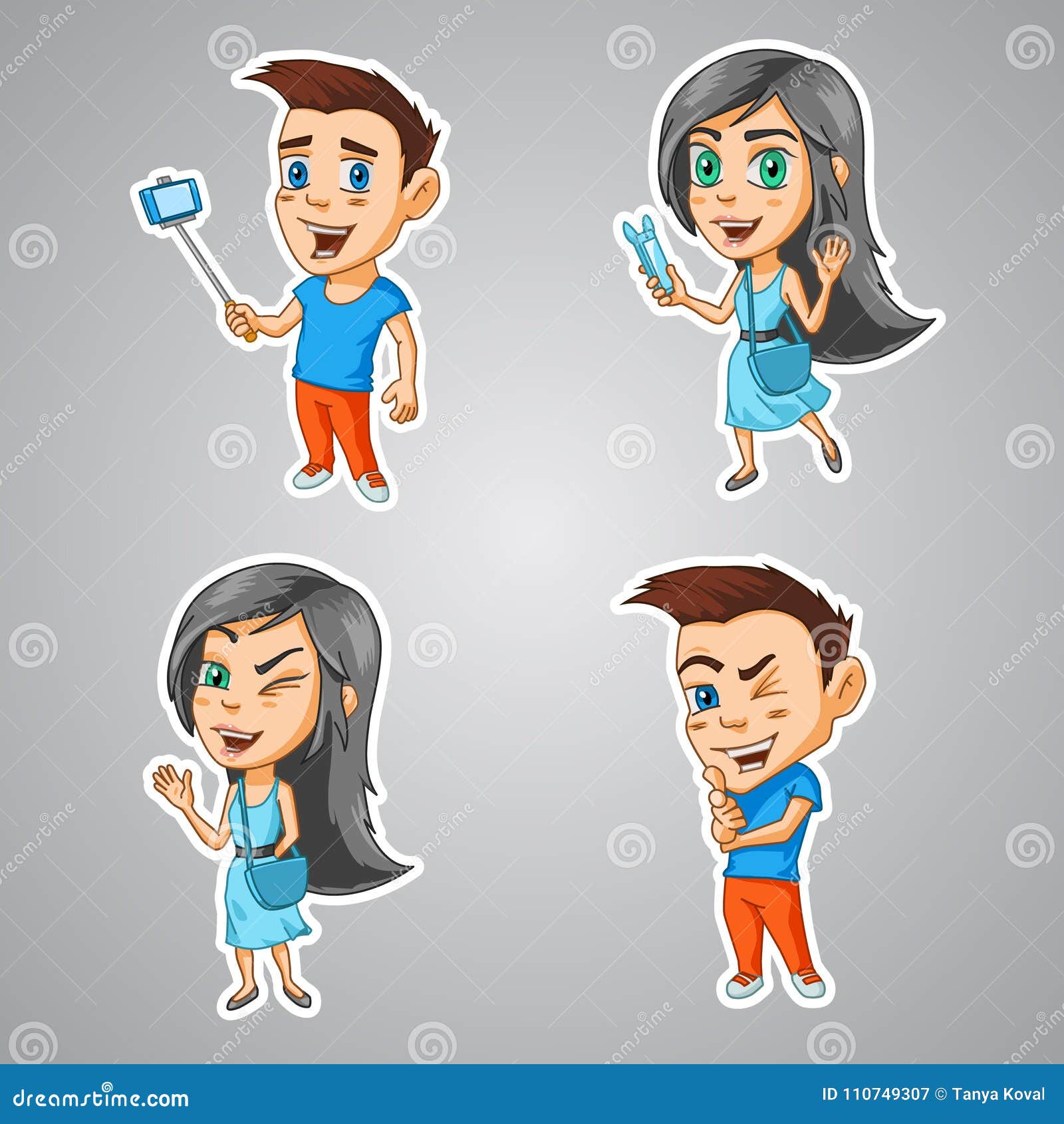 Modern Cartoon Characters Boy and Girl Bloggers with Gadgets in Their Hands  and Winks Stock Vector - Illustration of beauty, online: 110749307