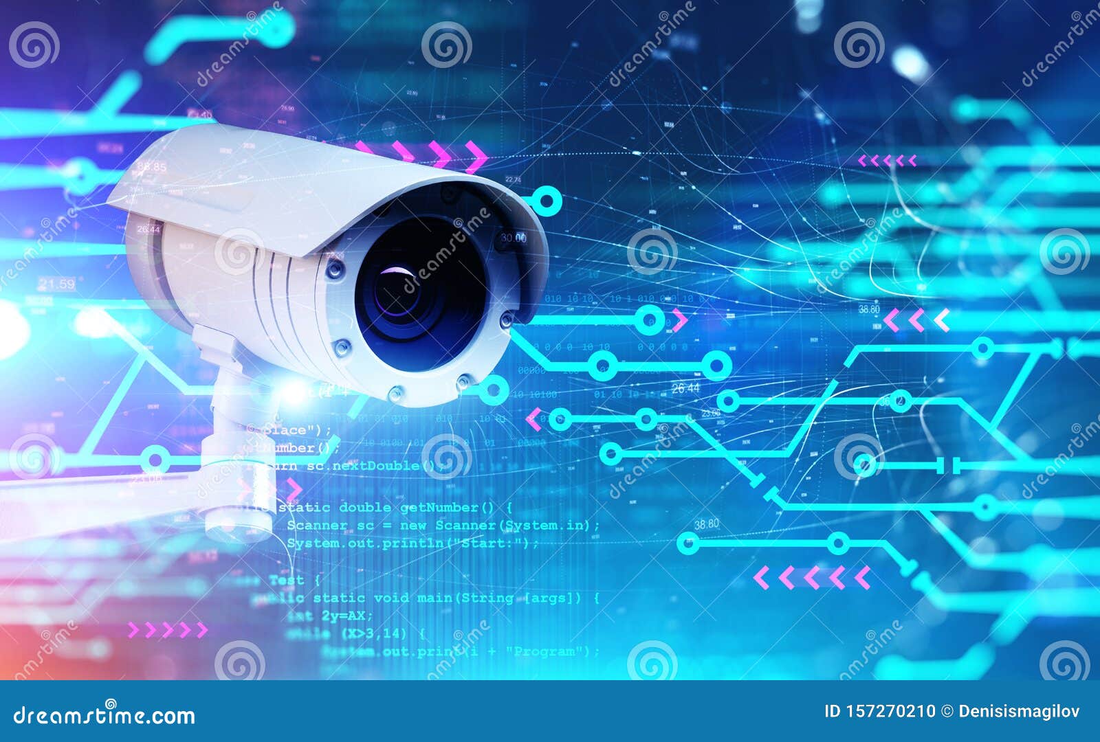 CCTV Camera, Network Interface and Code Stock Illustration