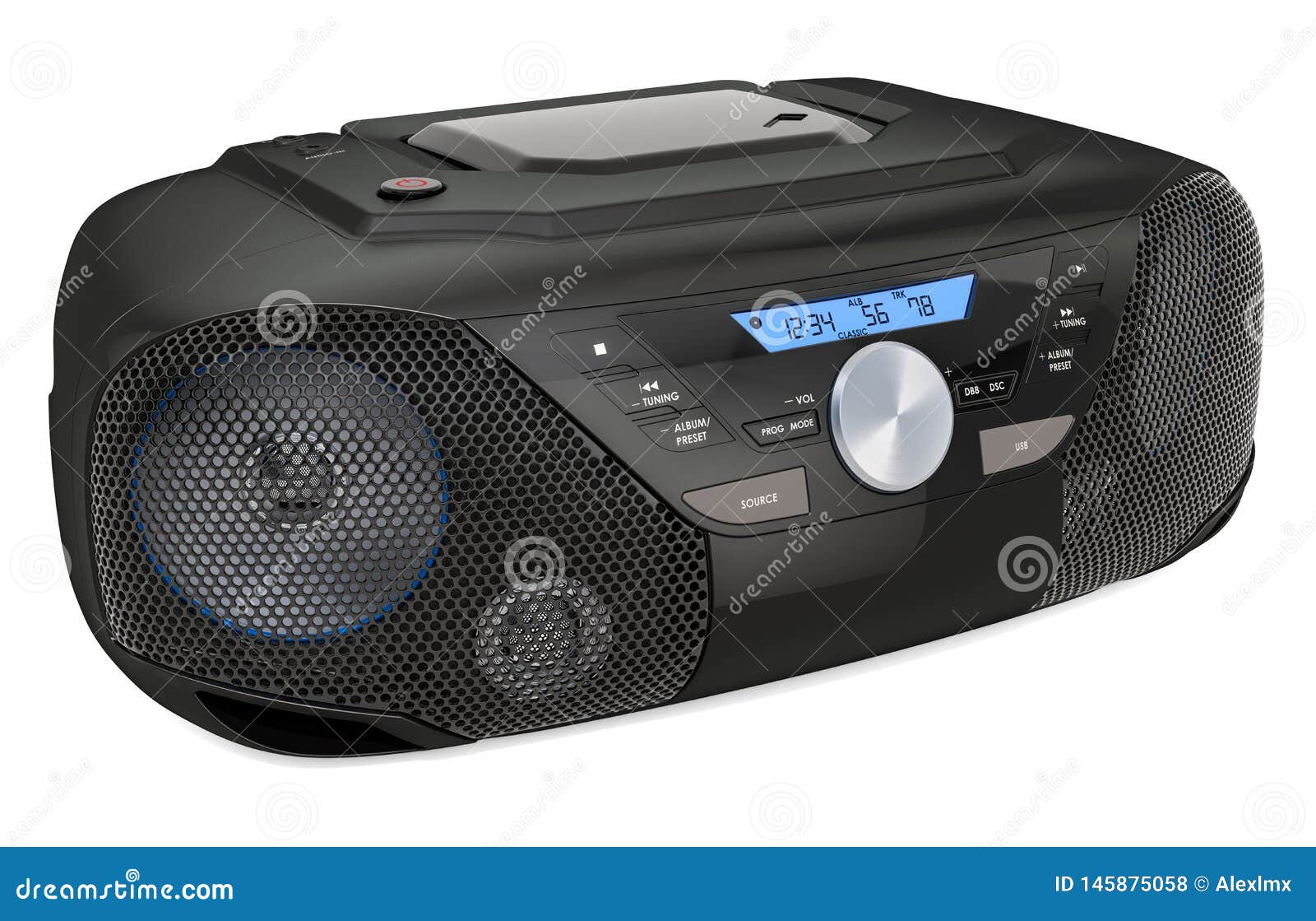 modern cd boombox with am/fm stereo radio, 3d rendering
