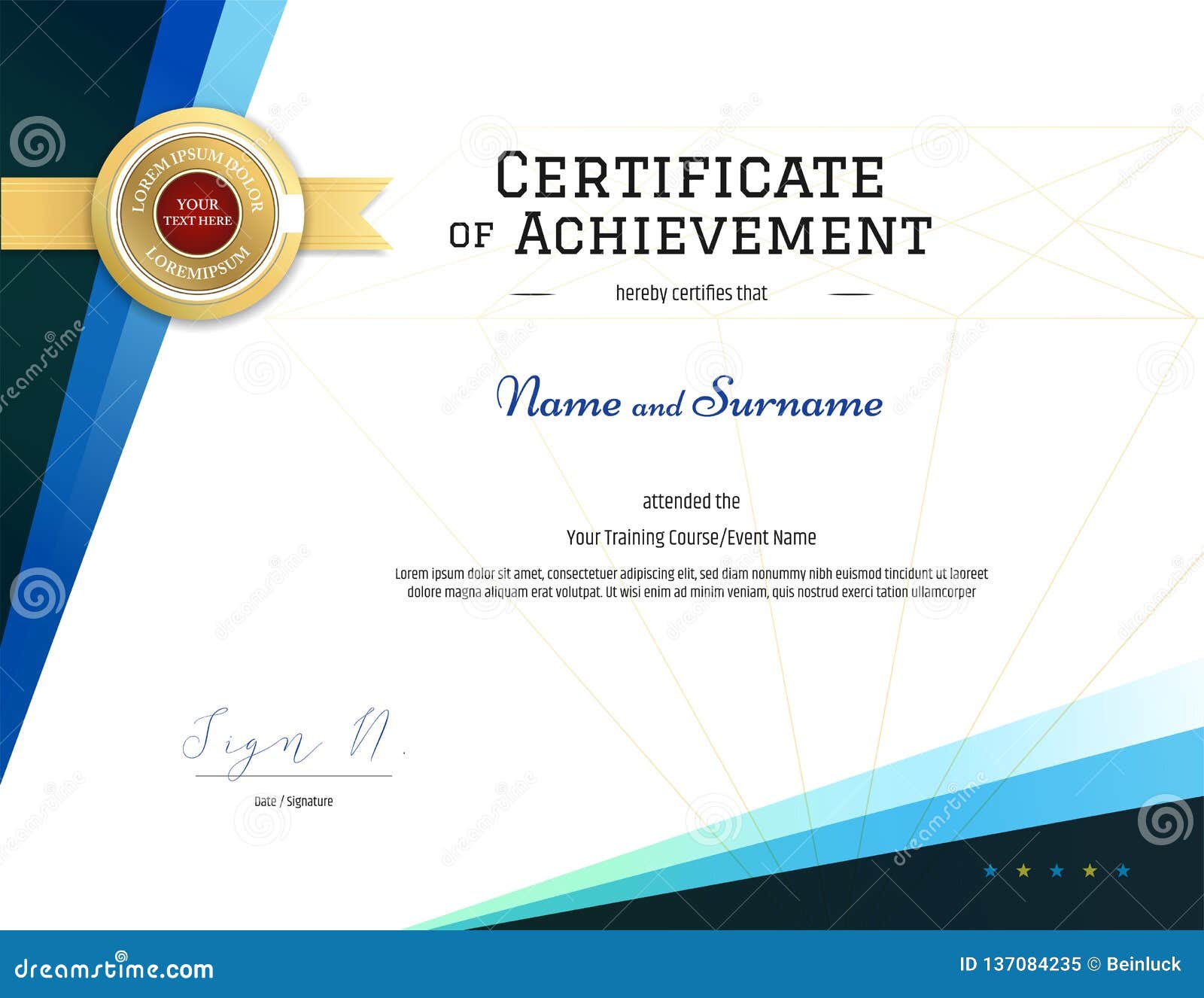 Modern Certificate Template with Elegant Border Frame, Diploma For Free Training Completion Certificate Templates